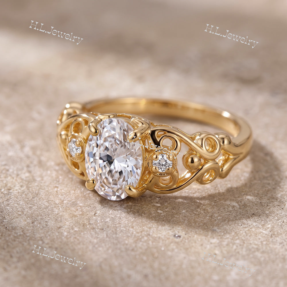 April Birthstone Oval Clear Quartz Gemstone Lace Ring - H.L.Jewelry