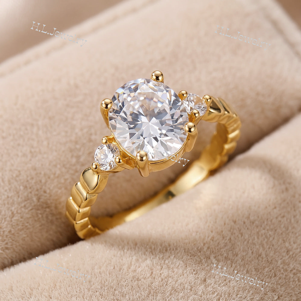 April Birthstone Oval Clear Quartz Gemstone Ring - H.L.Jewelry