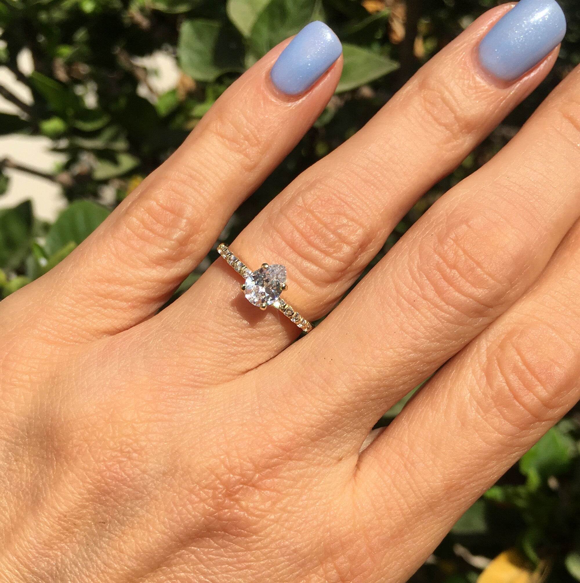 April Birthstone Pear-Shaped Clear Quartz Gemstone Delicate Ring - H.L.Jewelry