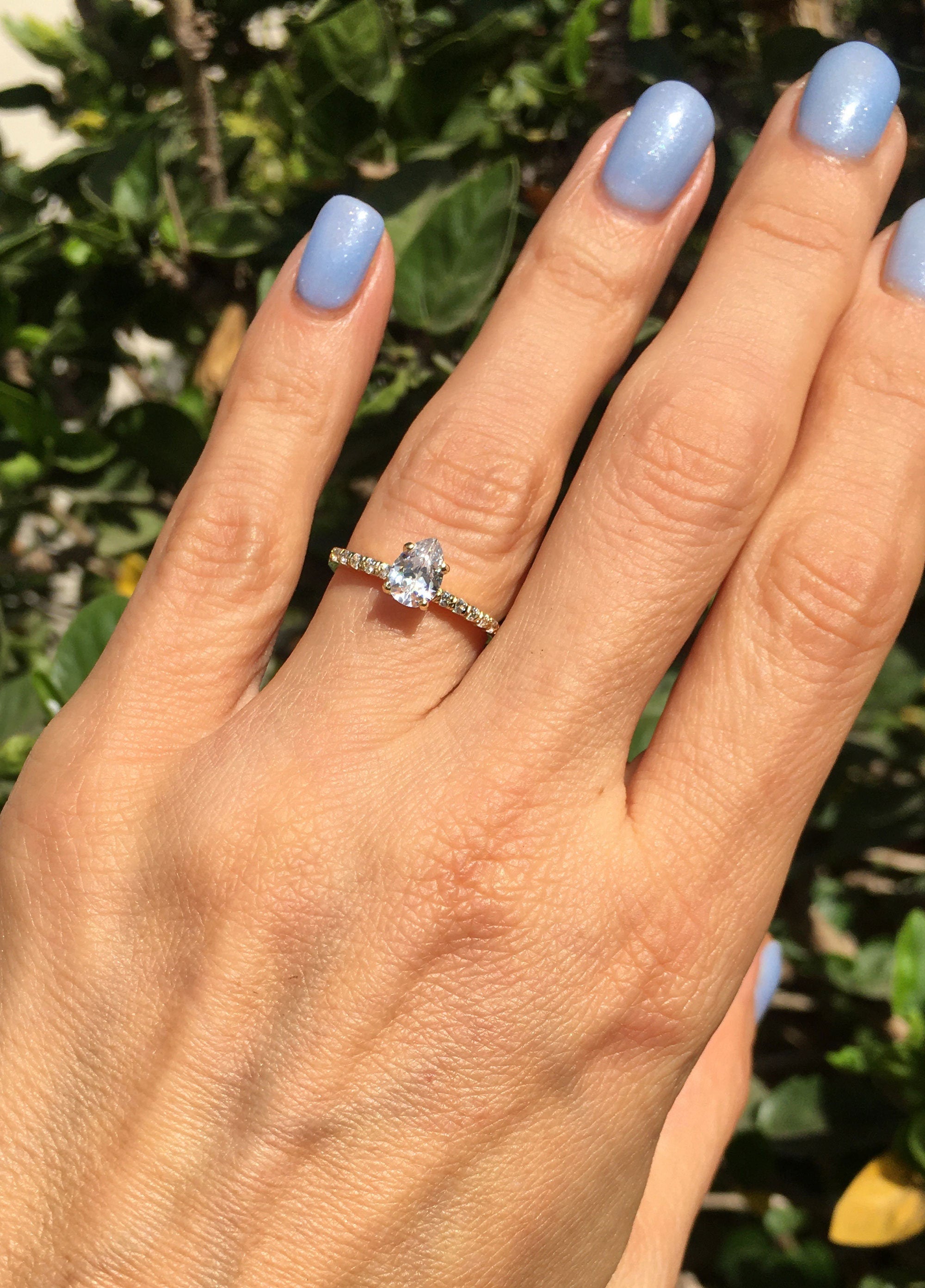April Birthstone Pear-Shaped Clear Quartz Gemstone Delicate Ring - H.L.Jewelry