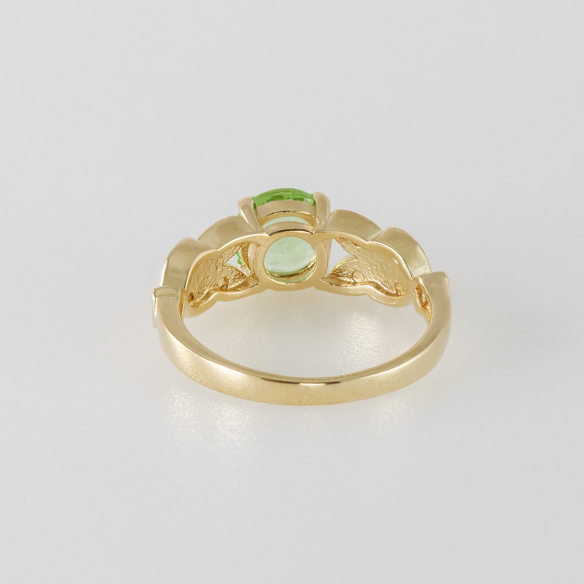 April Birthstone Round Clear Quartz Gemstone Flower Leaves Ring - H.L.Jewelry