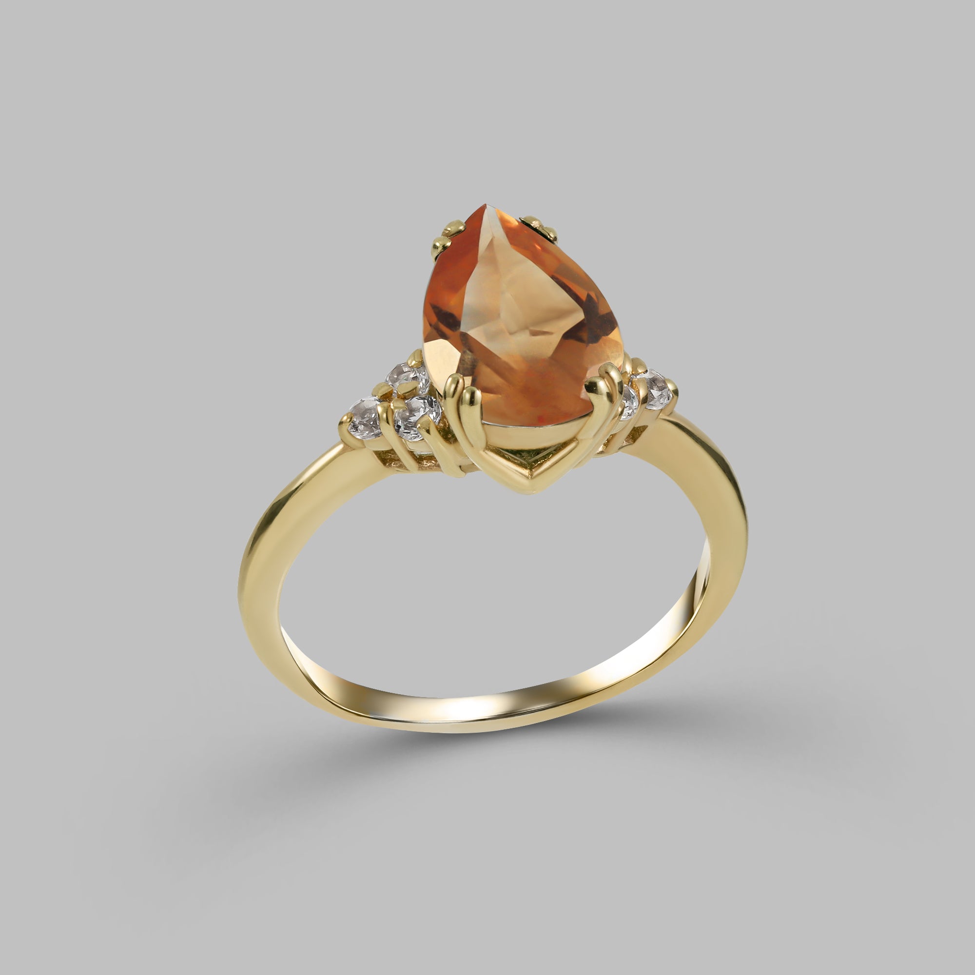 Citrine ring - November Birthstone - Pear-Shaped Citrine Gemstone Statement Engagement Ring with Clear Quartz Accents - H.L.Jewelry