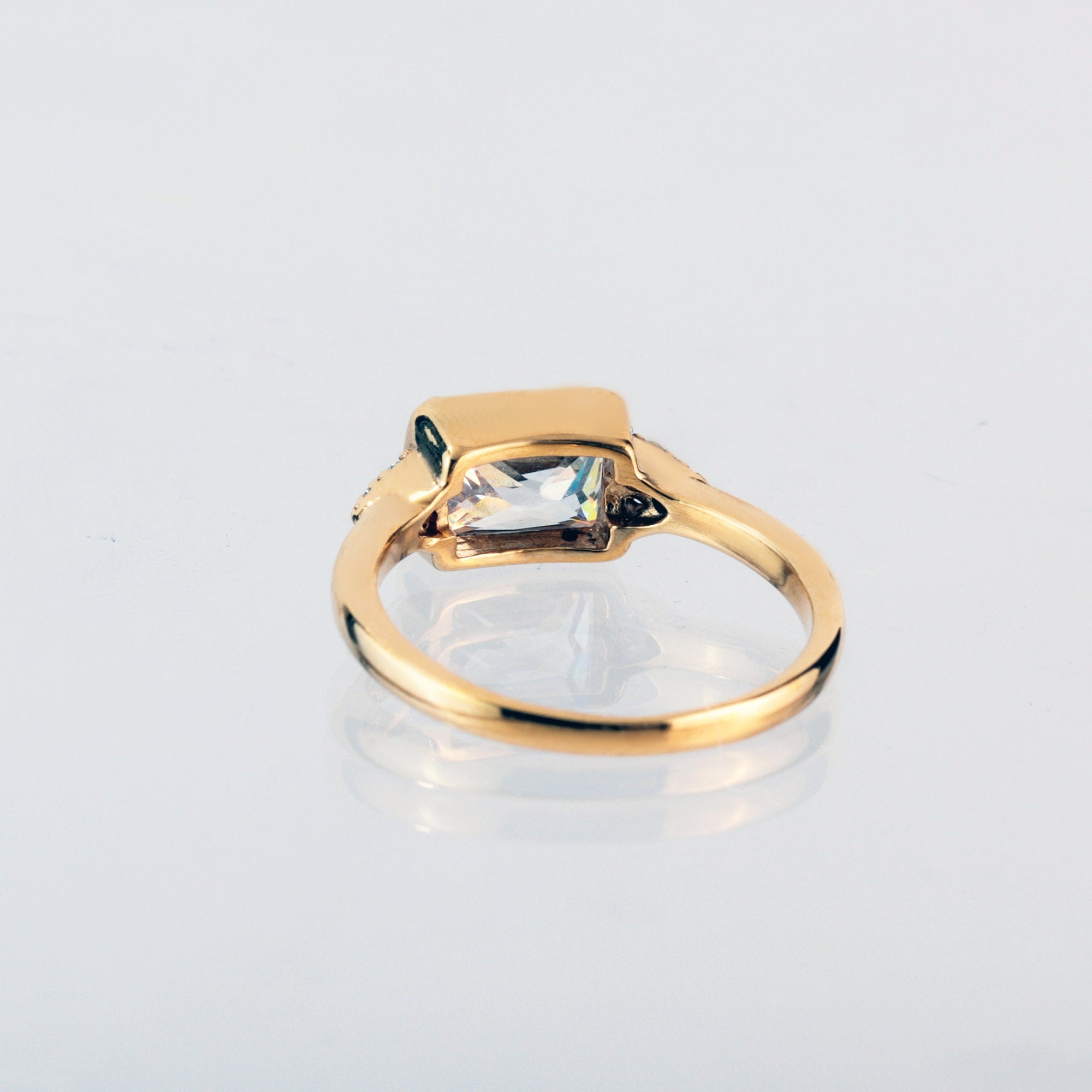 East-West Octagon Black Onyx Ring with Clear Quartz Accents - H.L.Jewelry