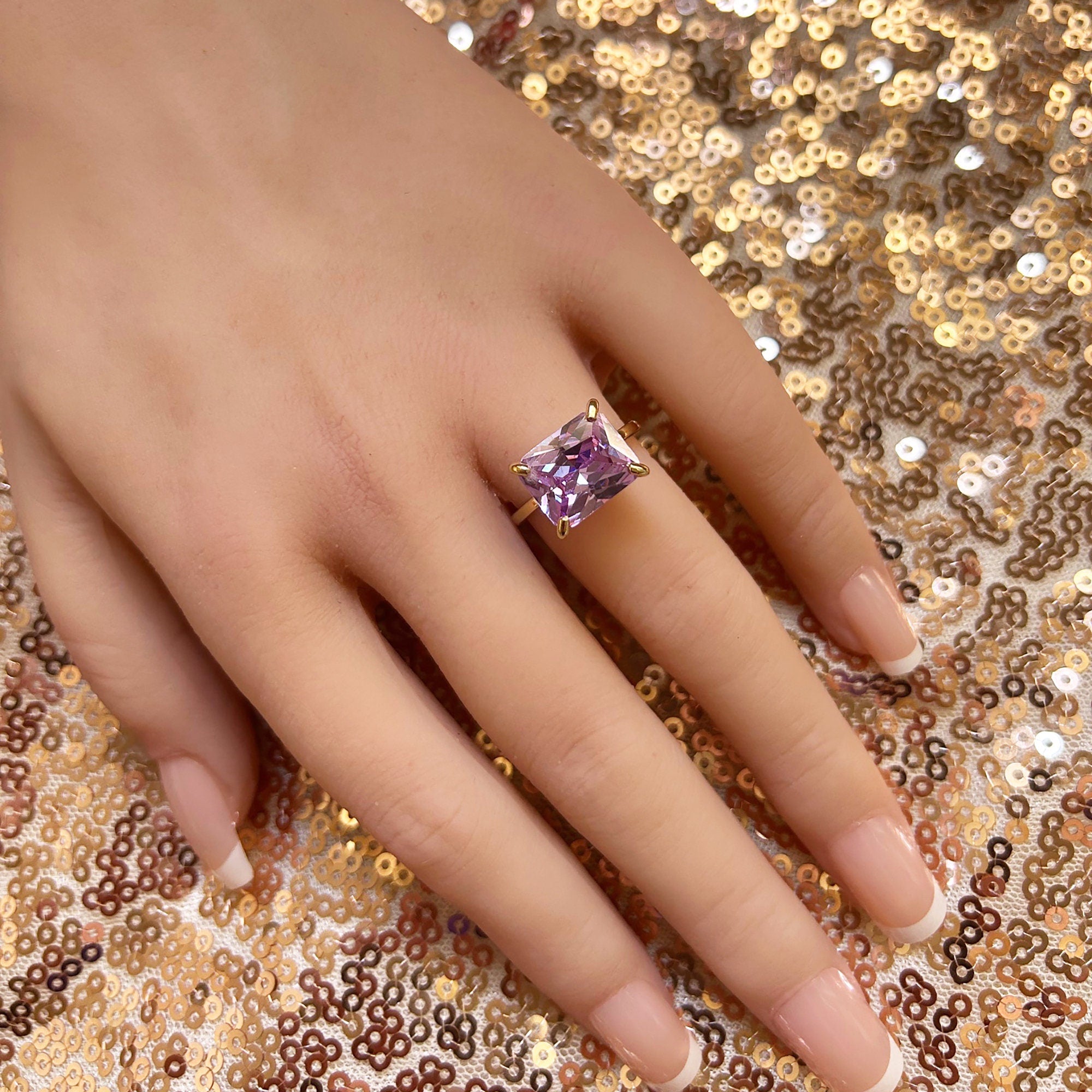 East-West Octagon Lavender Amethyst Solitaire Ring - H.L.Jewelry