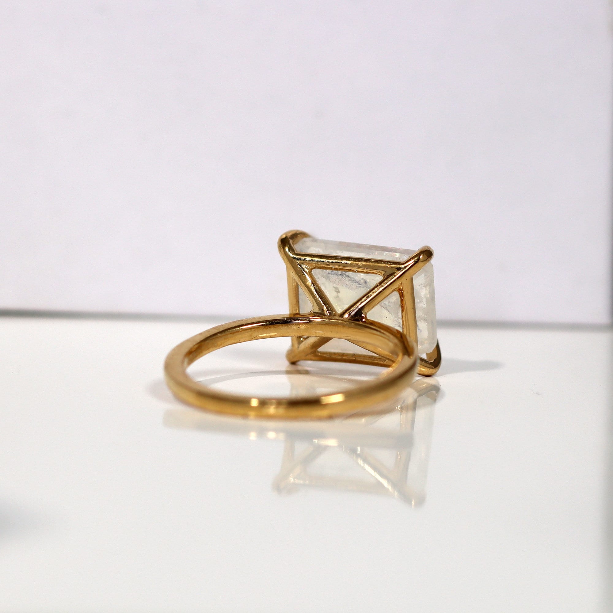 East-West Octagon Rainbow Moonstone Solitaire Ring - H.L.Jewelry