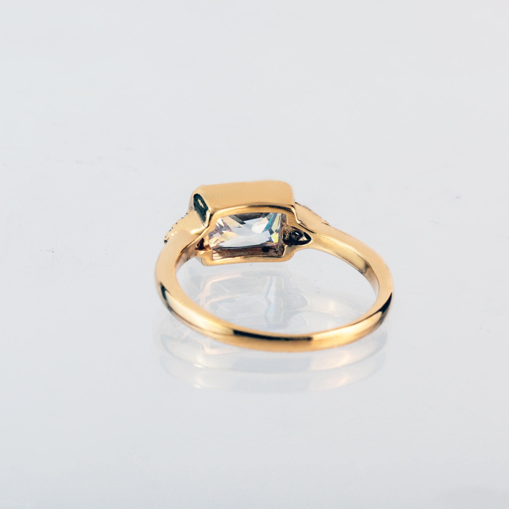 East-West Octagon Red Garnet Ring with Clear Quartz Assents - H.L.Jewelry