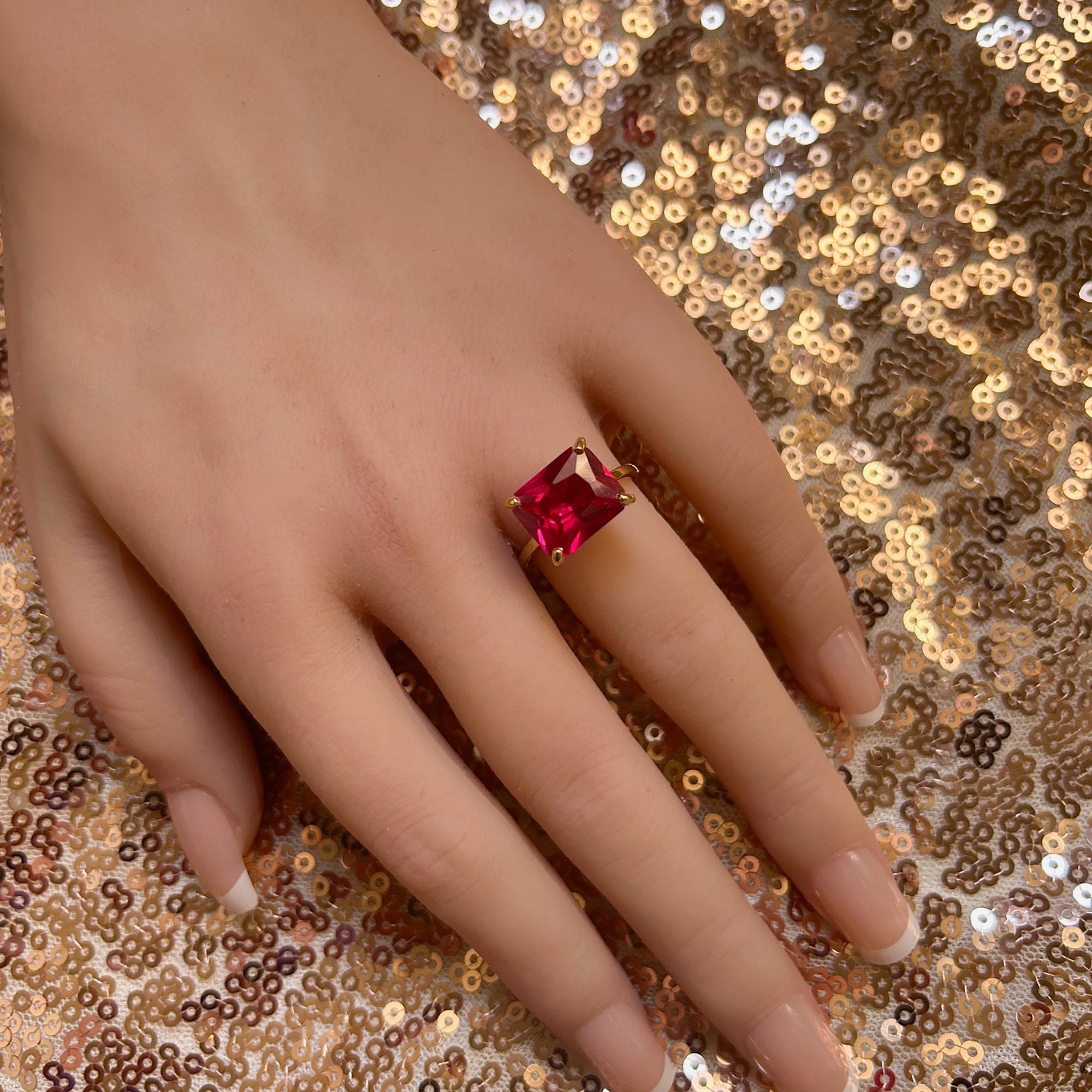 East-West Octagon Ruby Solitaire Ring - H.L.Jewelry