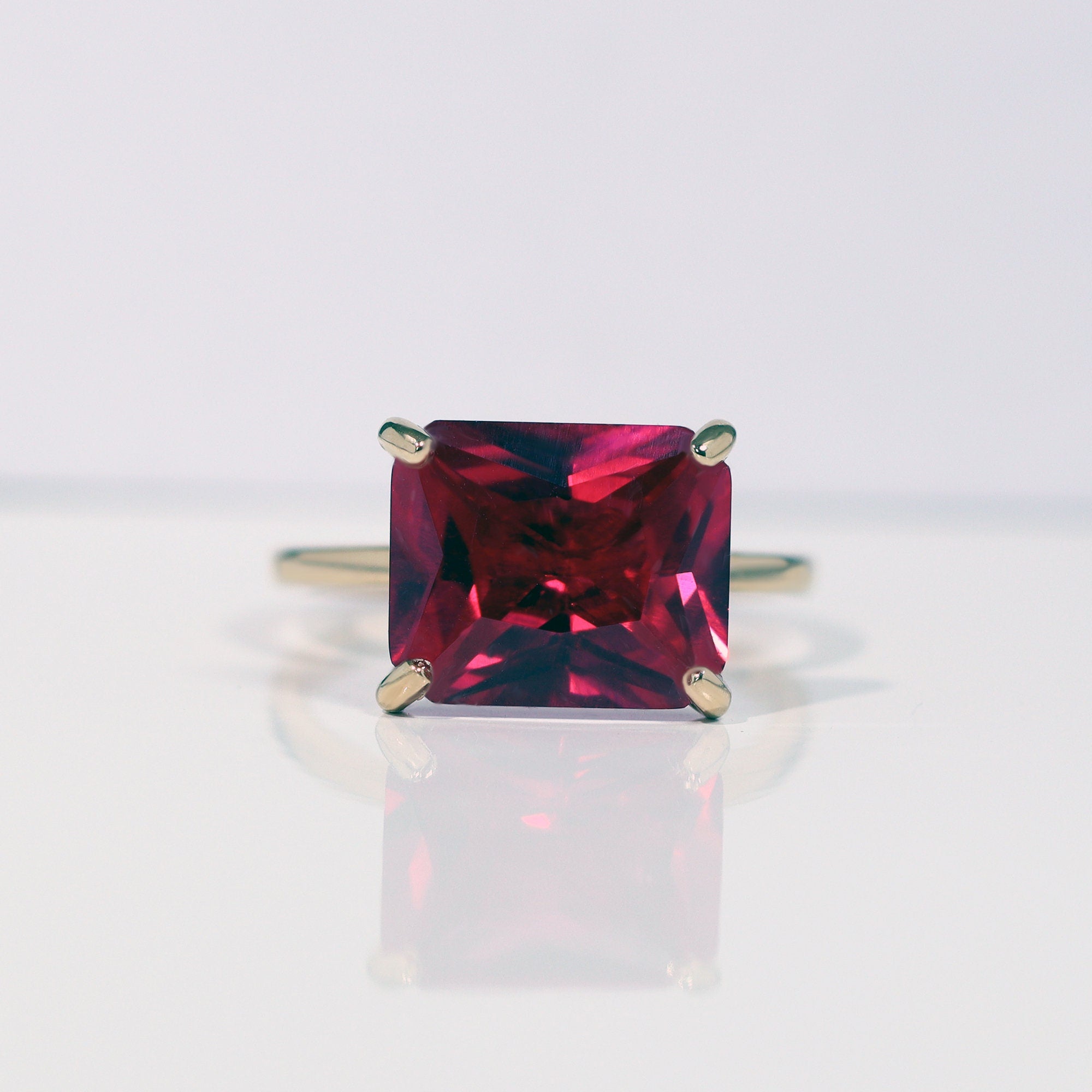 East-West Octagon Ruby Solitaire Ring - H.L.Jewelry
