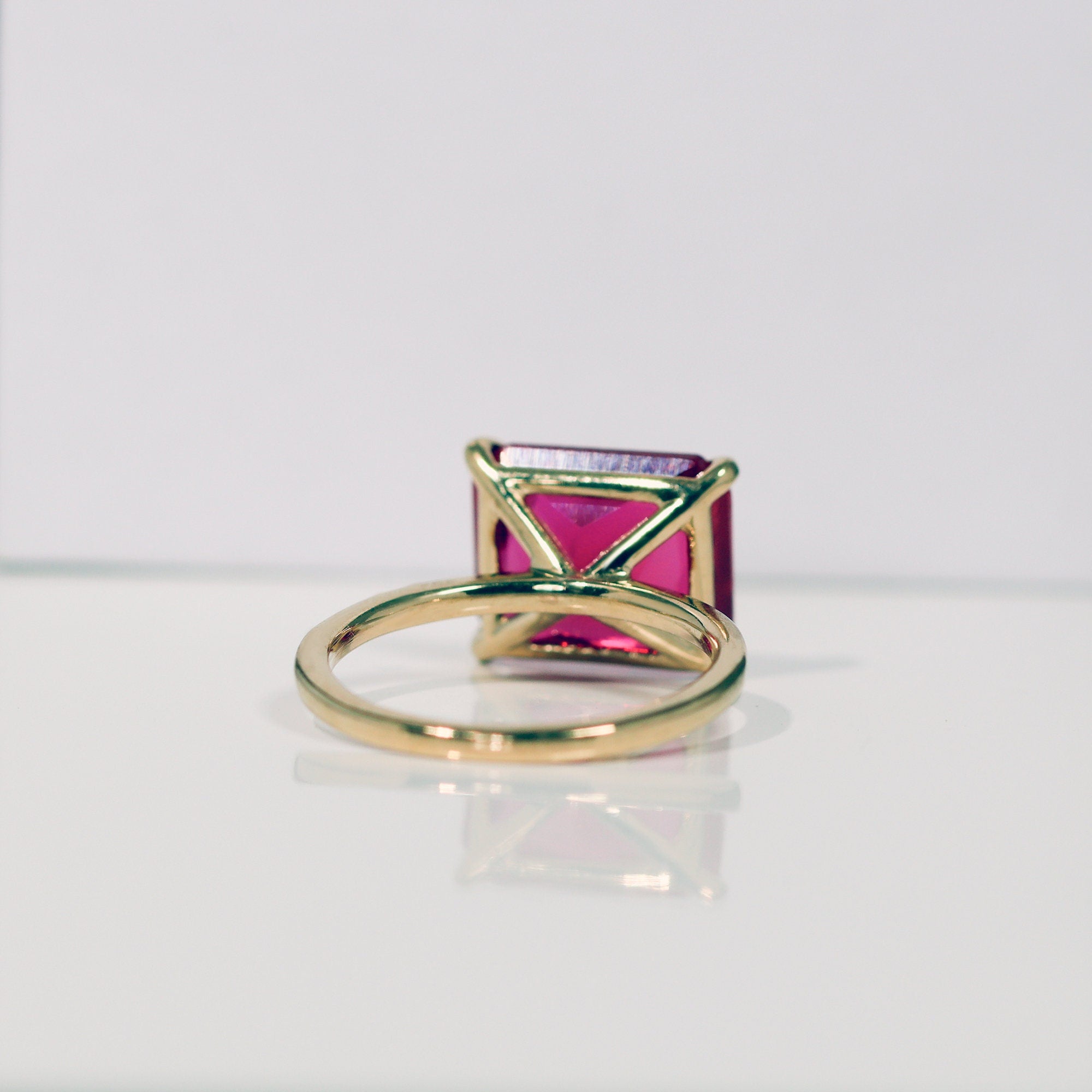East-West Octagon Ruby Solitaire Ring - H.L.Jewelry