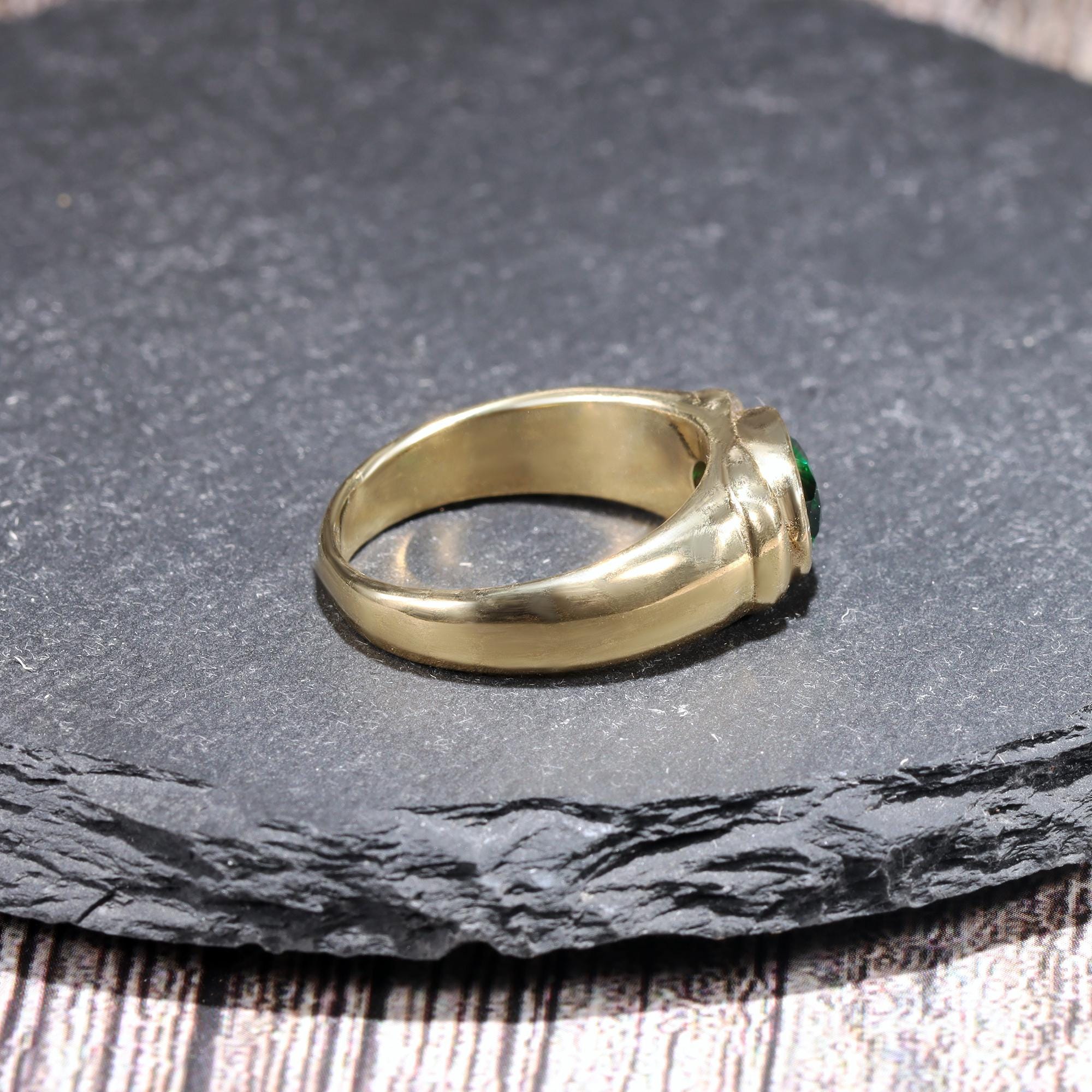 East-West Oval Emerald Gemstone Bezel Set Statement Bold Ring - H.L.Jewelry