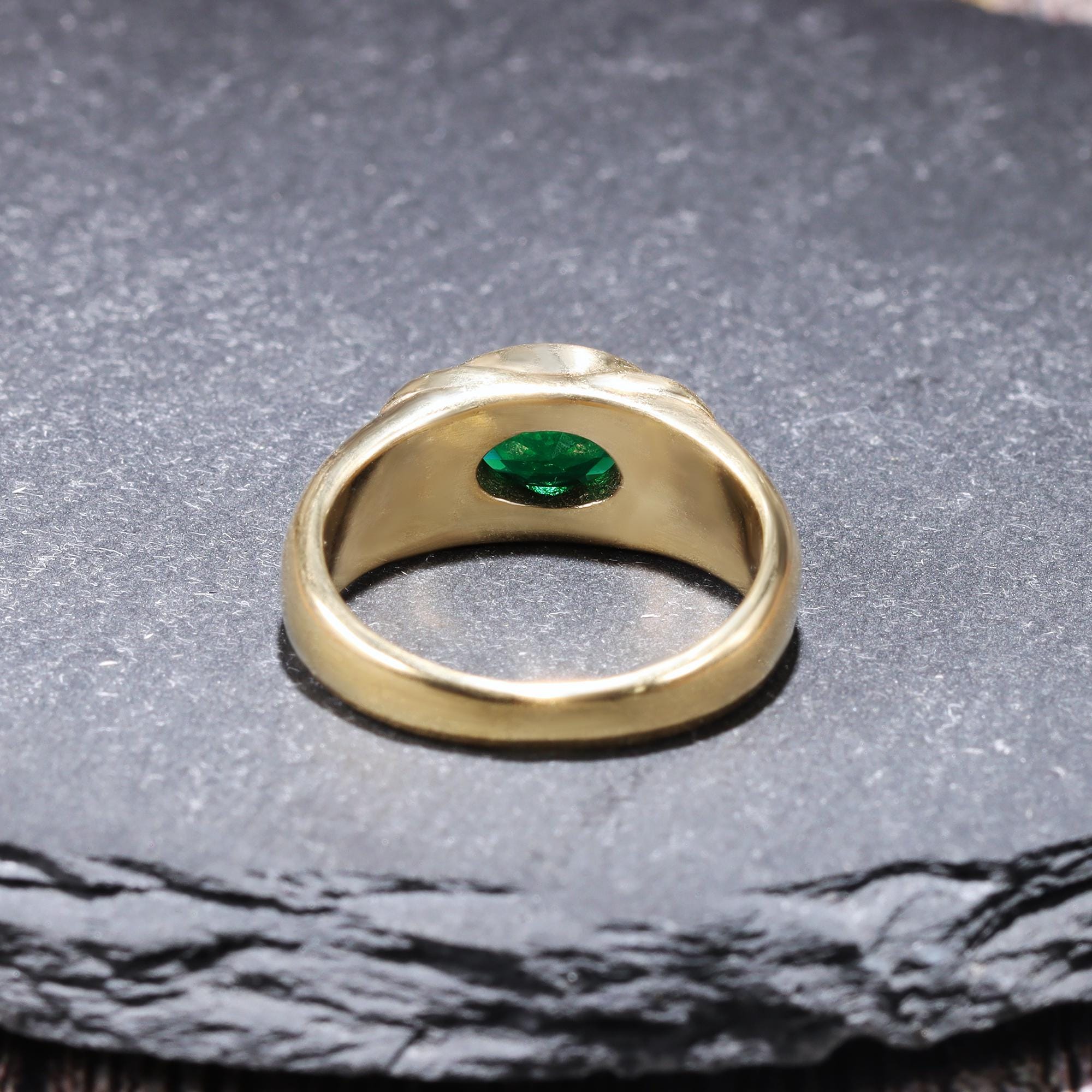 East-West Oval Emerald Gemstone Bezel Set Statement Bold Ring - H.L.Jewelry