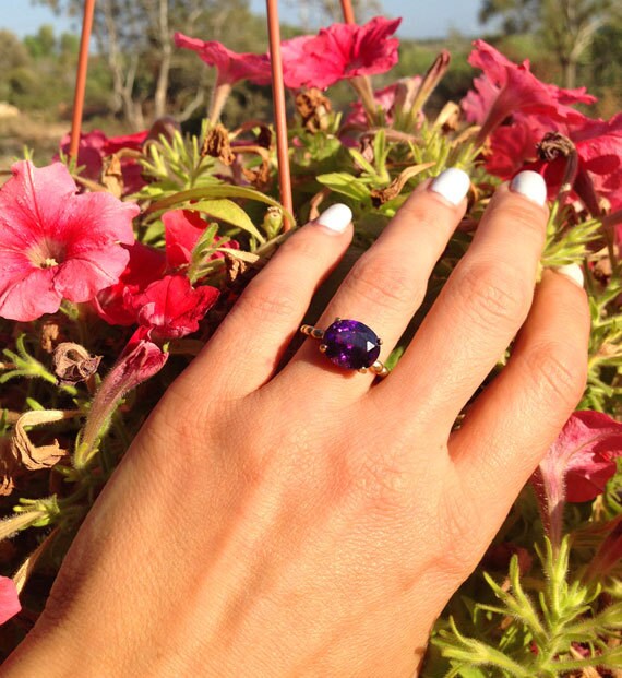 East-West Oval Purple Amethyst Beaded Band Statement Ring - H.L.Jewelry