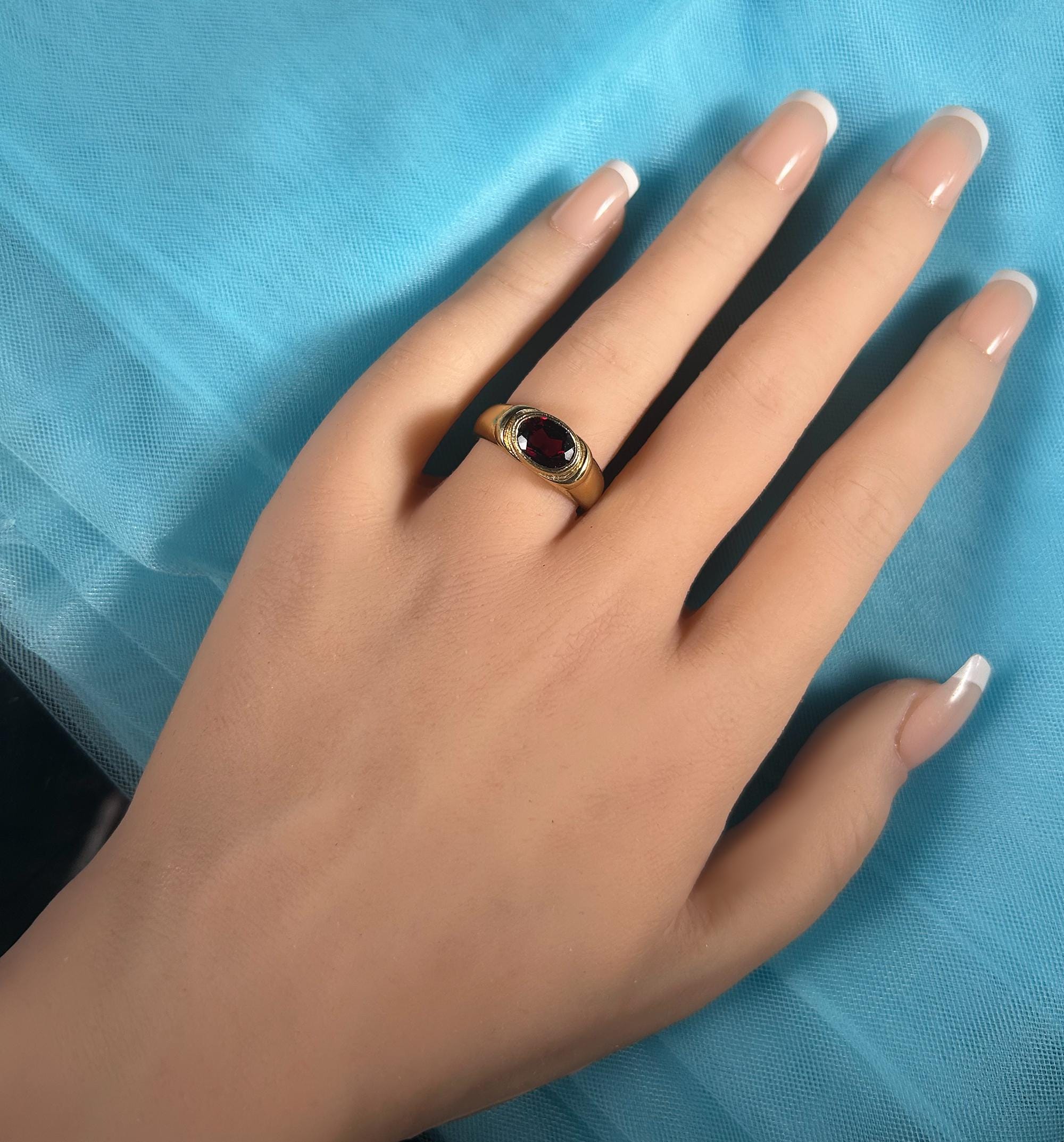 East-West Oval Red Garnet Bezel Set Statement Bold Ring - H.L.Jewelry