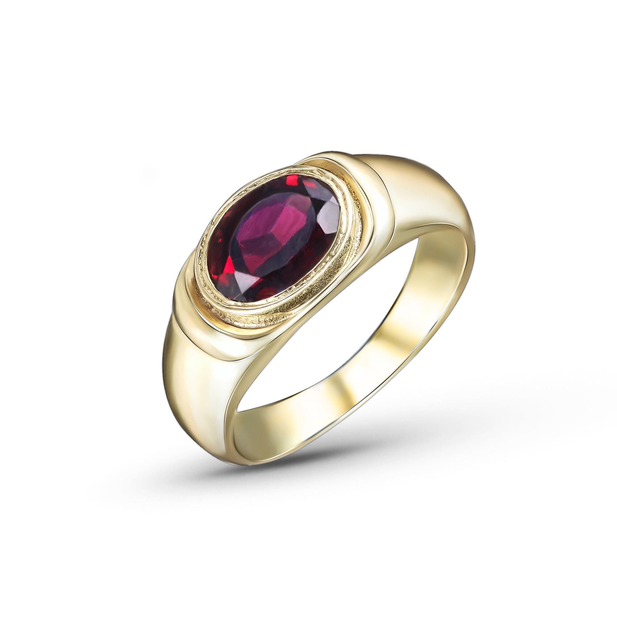 East-West Oval Red Garnet Bezel Set Statement Bold Ring - H.L.Jewelry