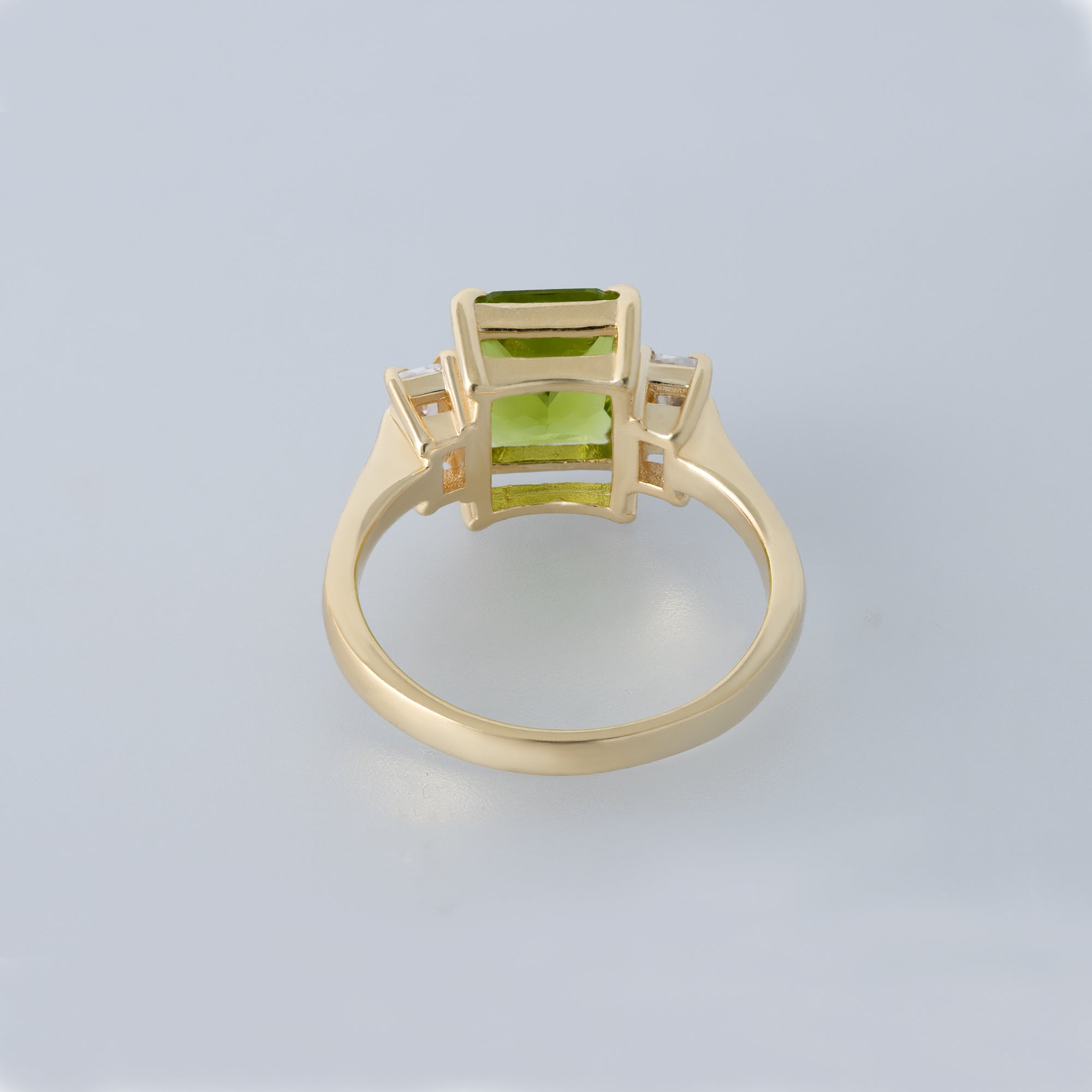 Emerald-Cut Blue Sapphire Statement Ring with Clear Quartz Accents - H.L.Jewelry