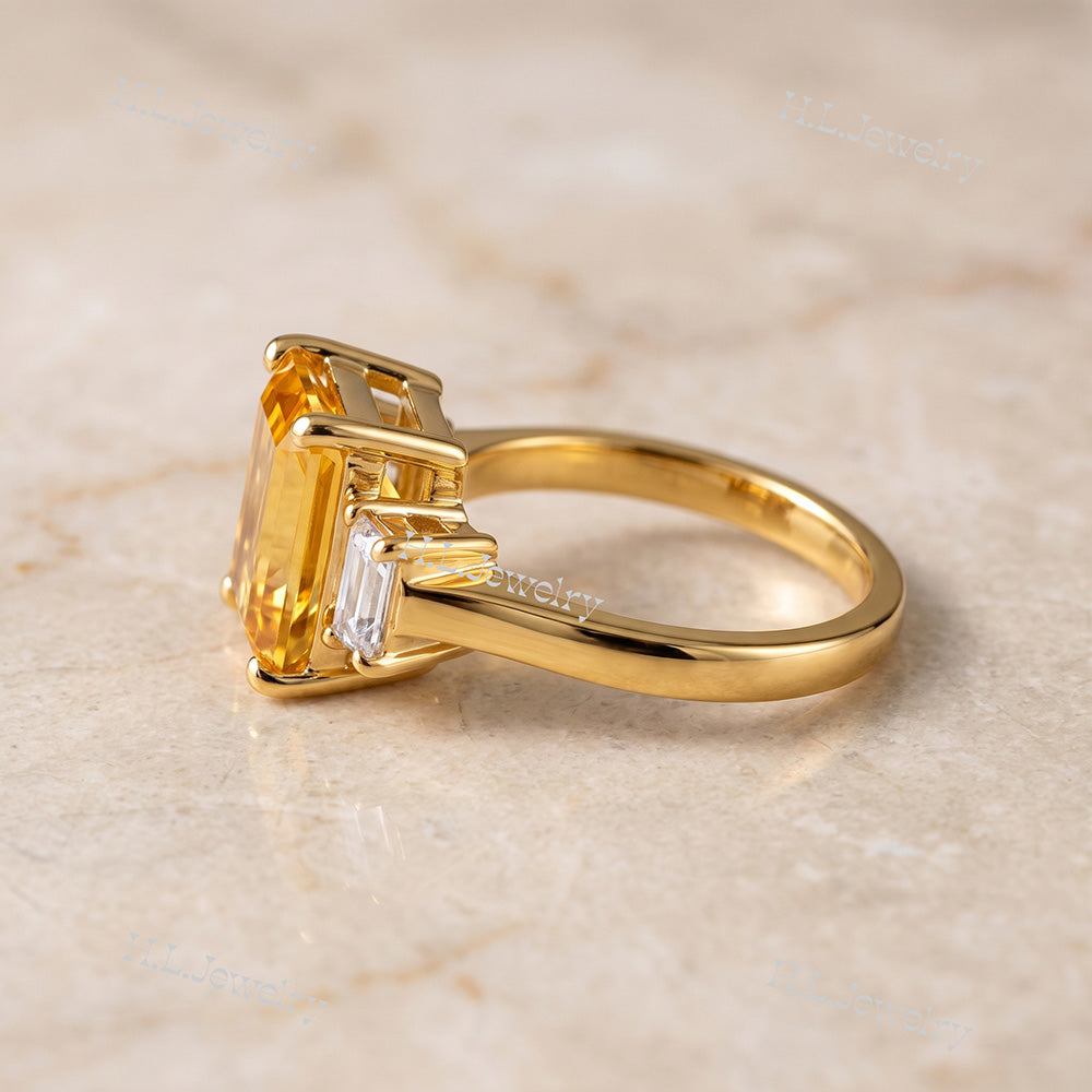 Emerald-Cut Citrine Statement Ring with Clear Quartz Accents - H.L.Jewelry