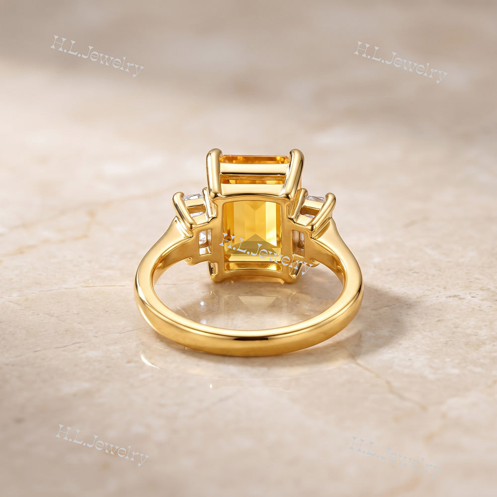 Emerald-Cut Citrine Statement Ring with Clear Quartz Accents - H.L.Jewelry