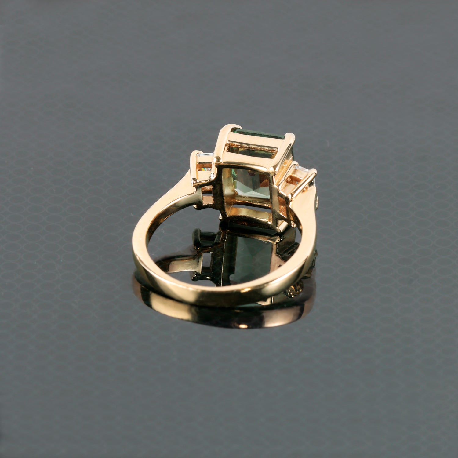 Emerald-Cut Green Tourmaline Ring with Clear Quartz Accents - H.L.Jewelry