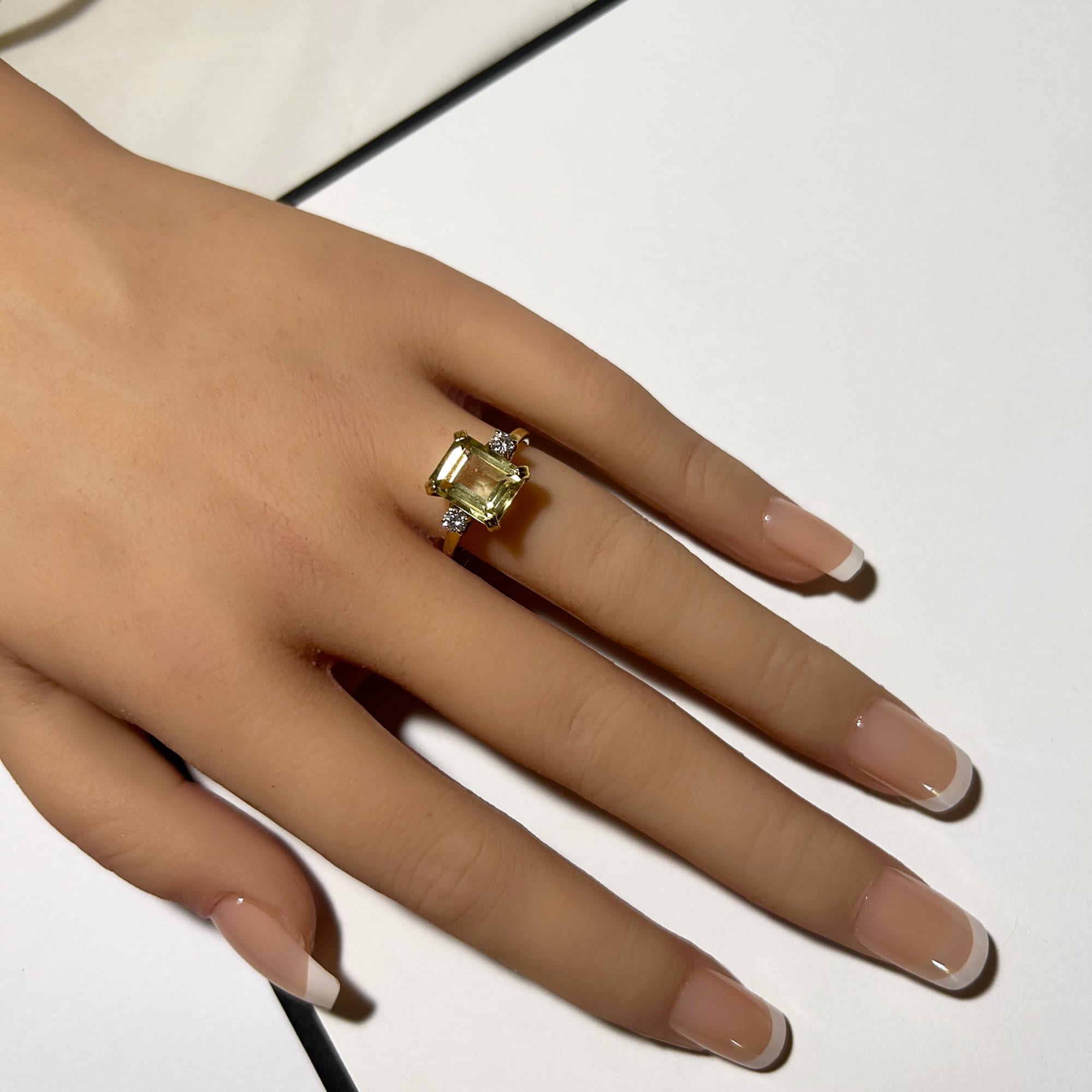 Emerald Cut Lemon Quartz Ring with Clear Quartz Accents - H.L.Jewelry