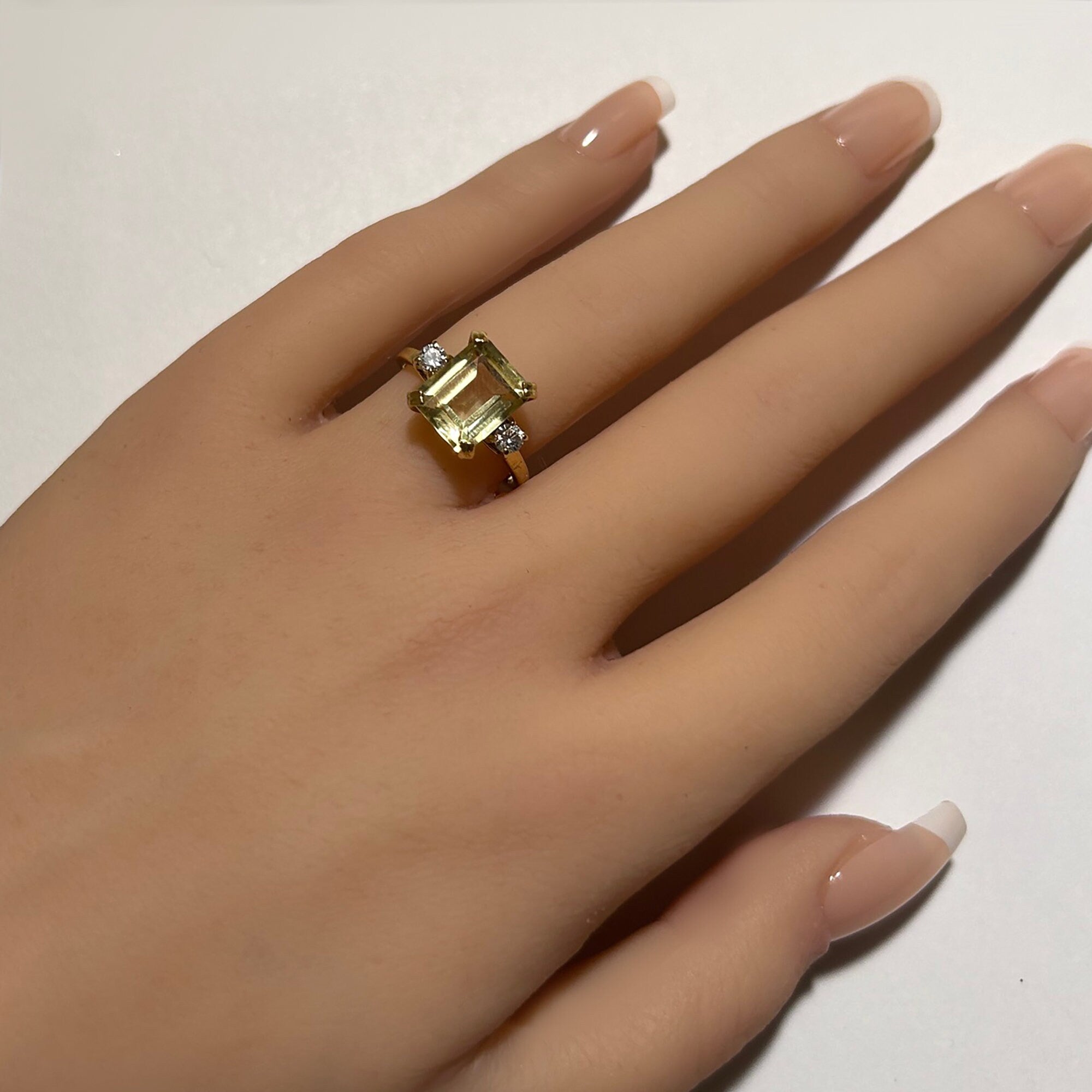 Emerald Cut Lemon Quartz Ring with Clear Quartz Accents - H.L.Jewelry