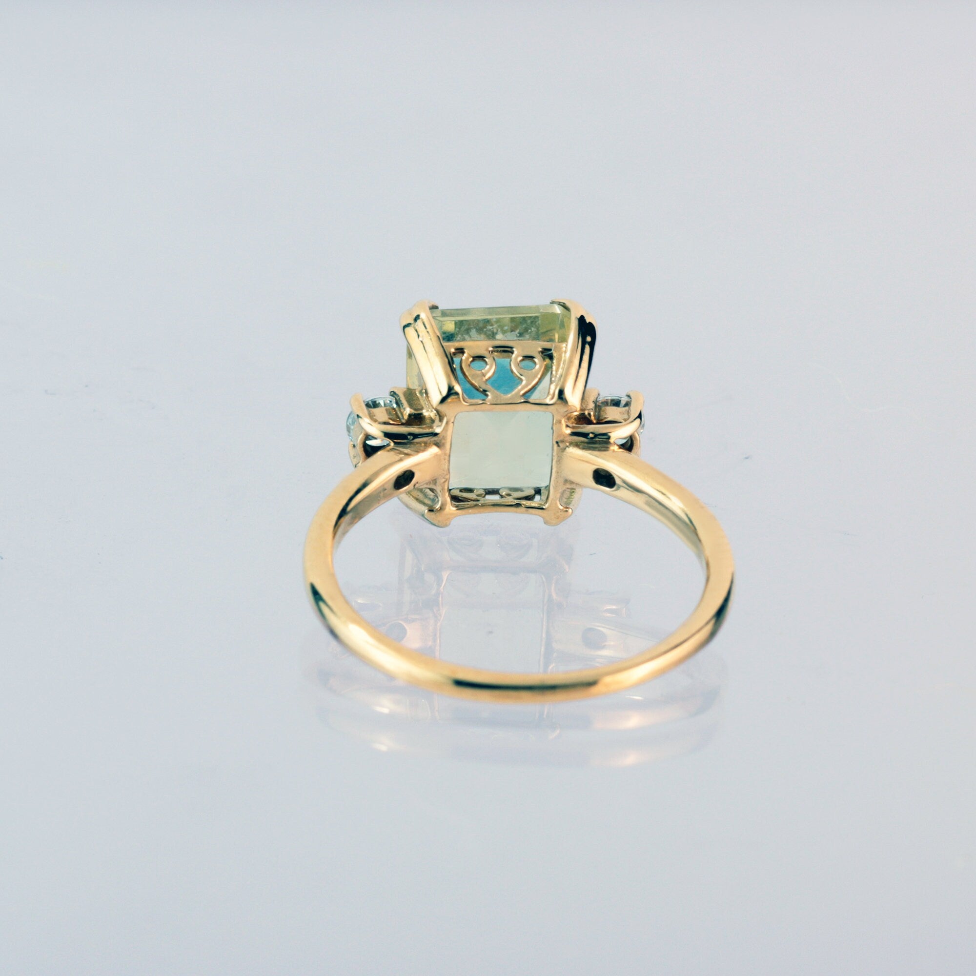 Emerald Cut Lemon Quartz Ring with Clear Quartz Accents - H.L.Jewelry