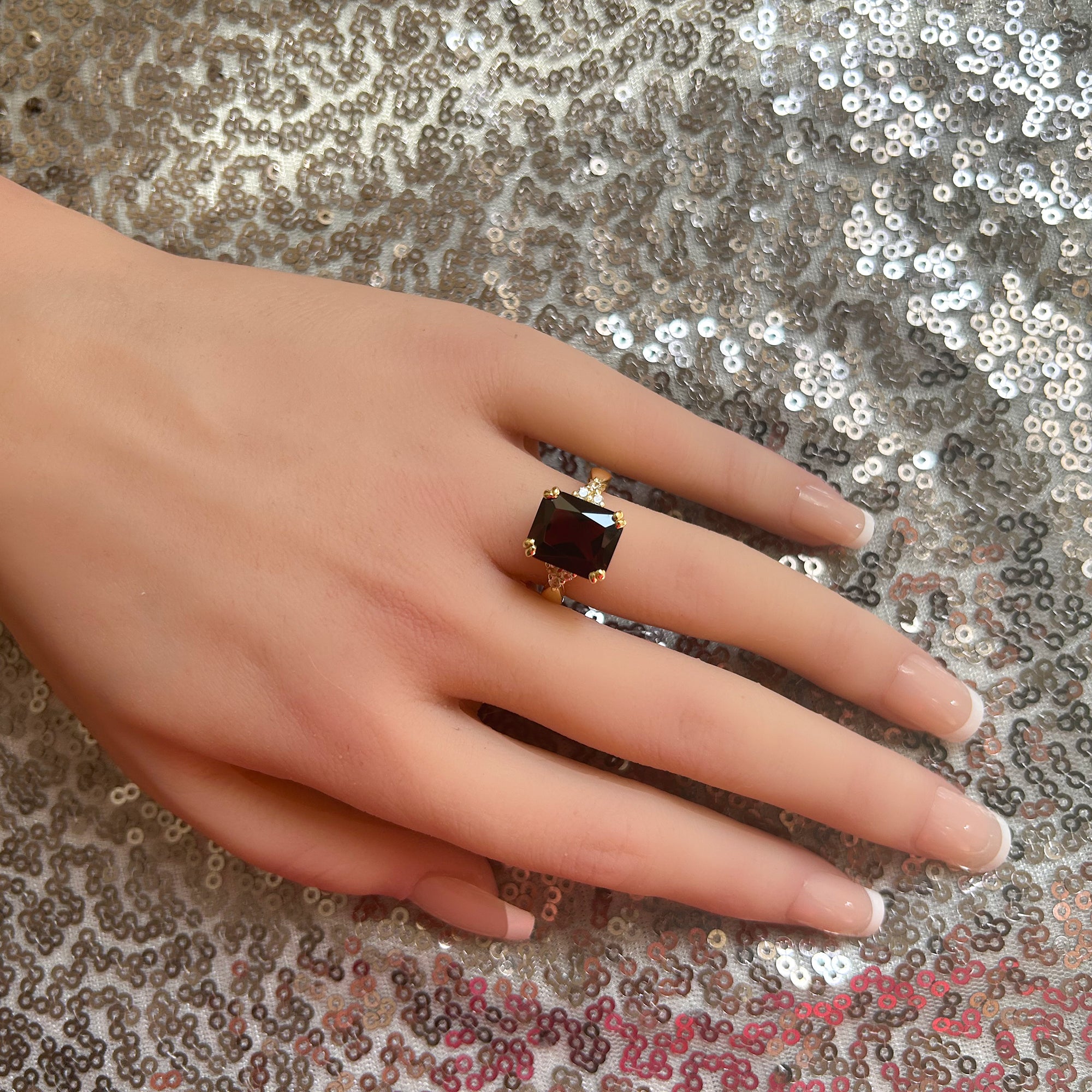 Red Garnet Ring - January Birthstone - Octagon Red Garnet Gemstone Statement Engagement Ring - H.L.Jewelry