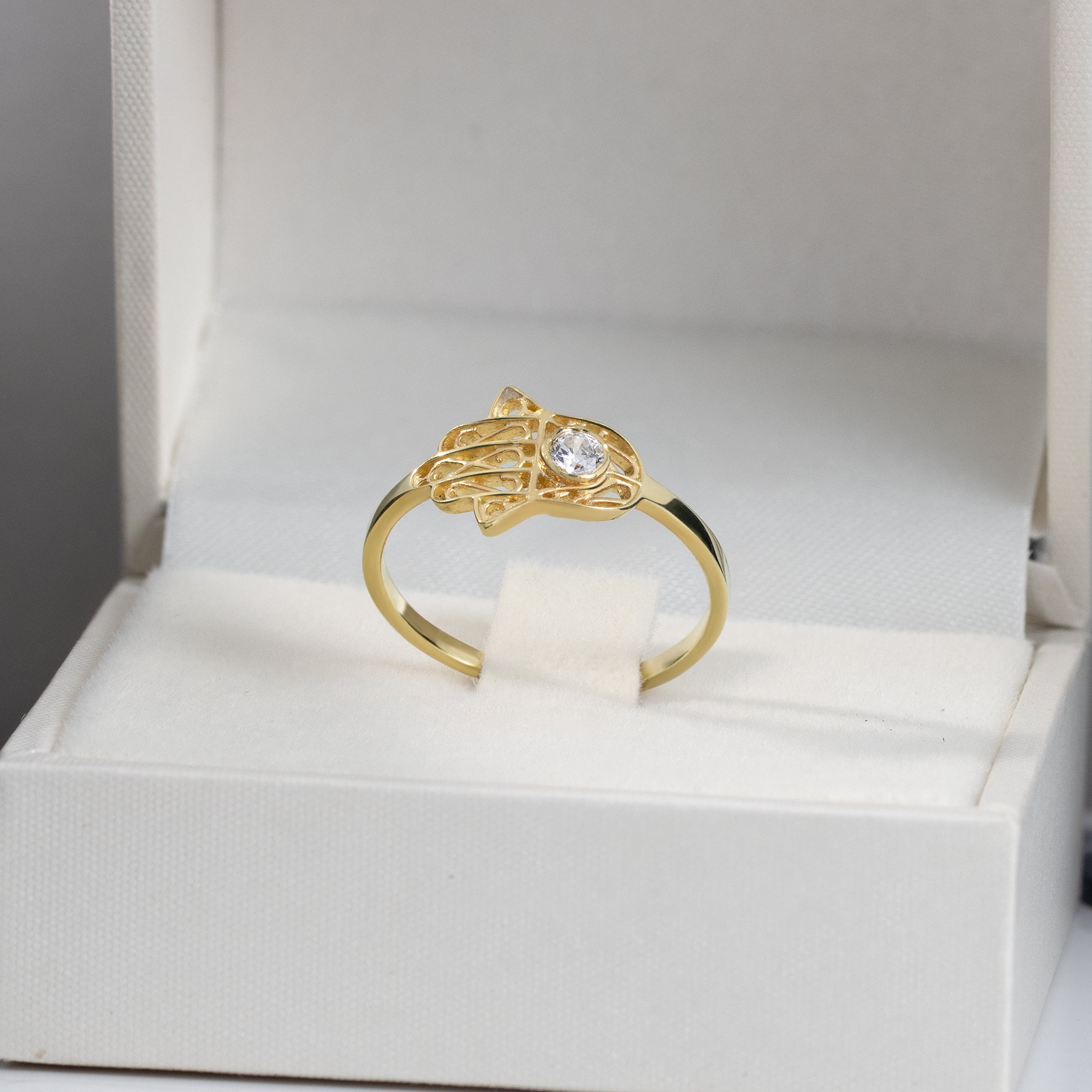 Hamsa Hand Ring with Clear Quartz - H.L.Jewelry