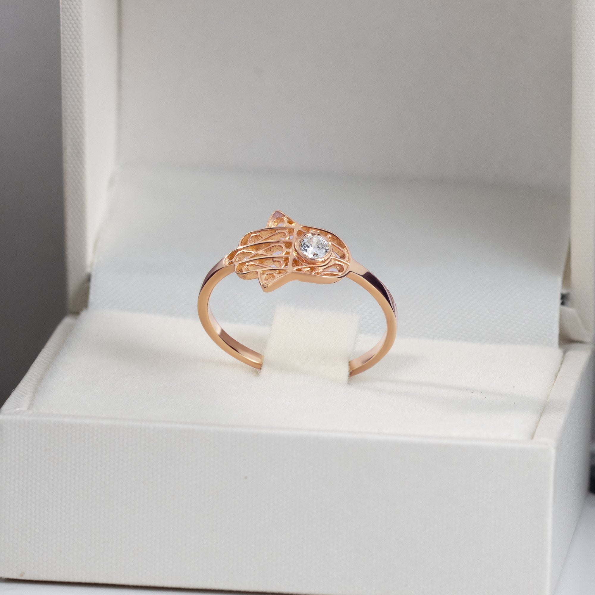 Hamsa Hand Ring with Clear Quartz - H.L.Jewelry