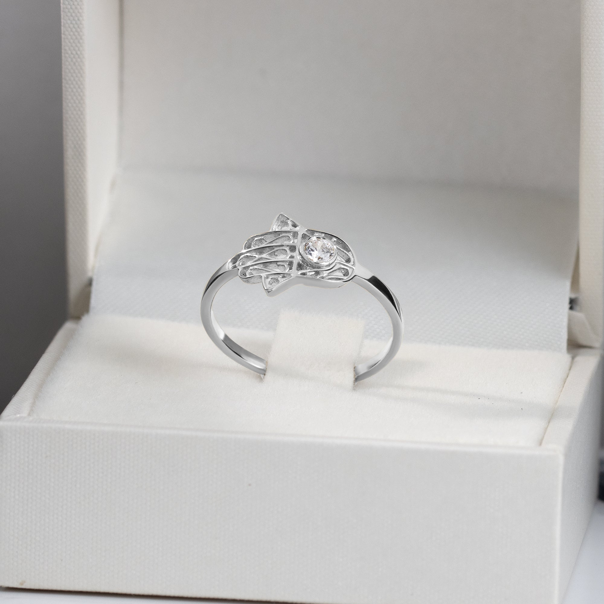 Hamsa Hand Ring with Clear Quartz - H.L.Jewelry