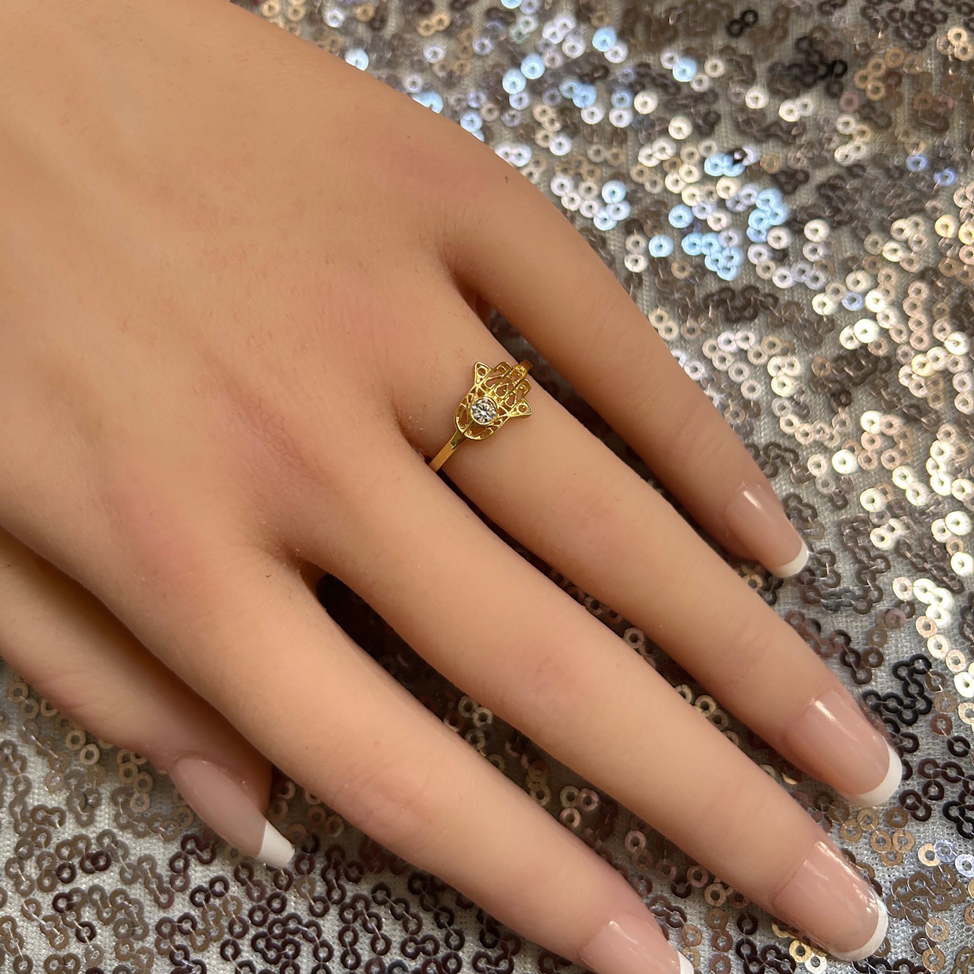 Hamsa Hand Ring with Clear Quartz - H.L.Jewelry