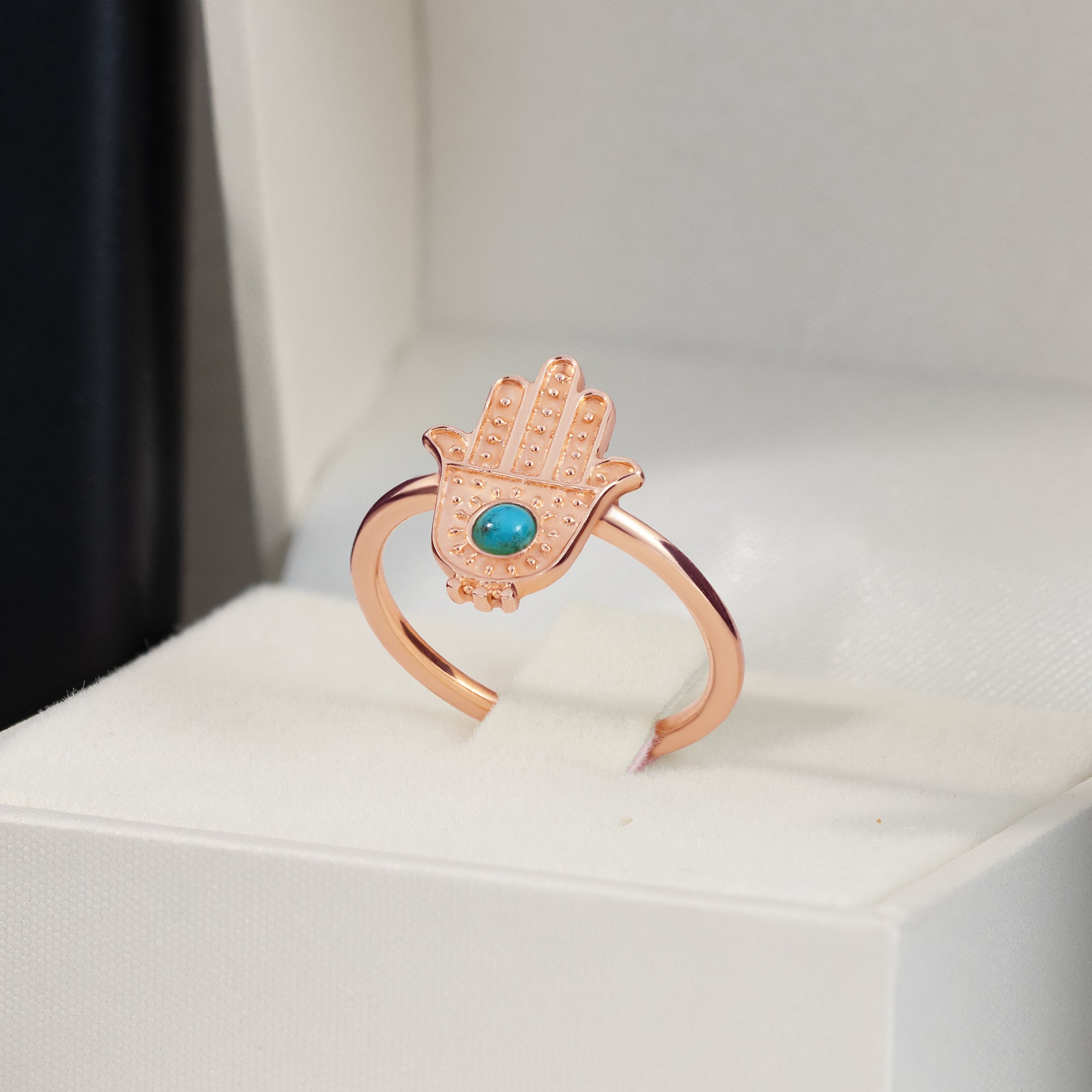 Hamsa Simple Ring with Green Turquoise - H.L.Jewelry