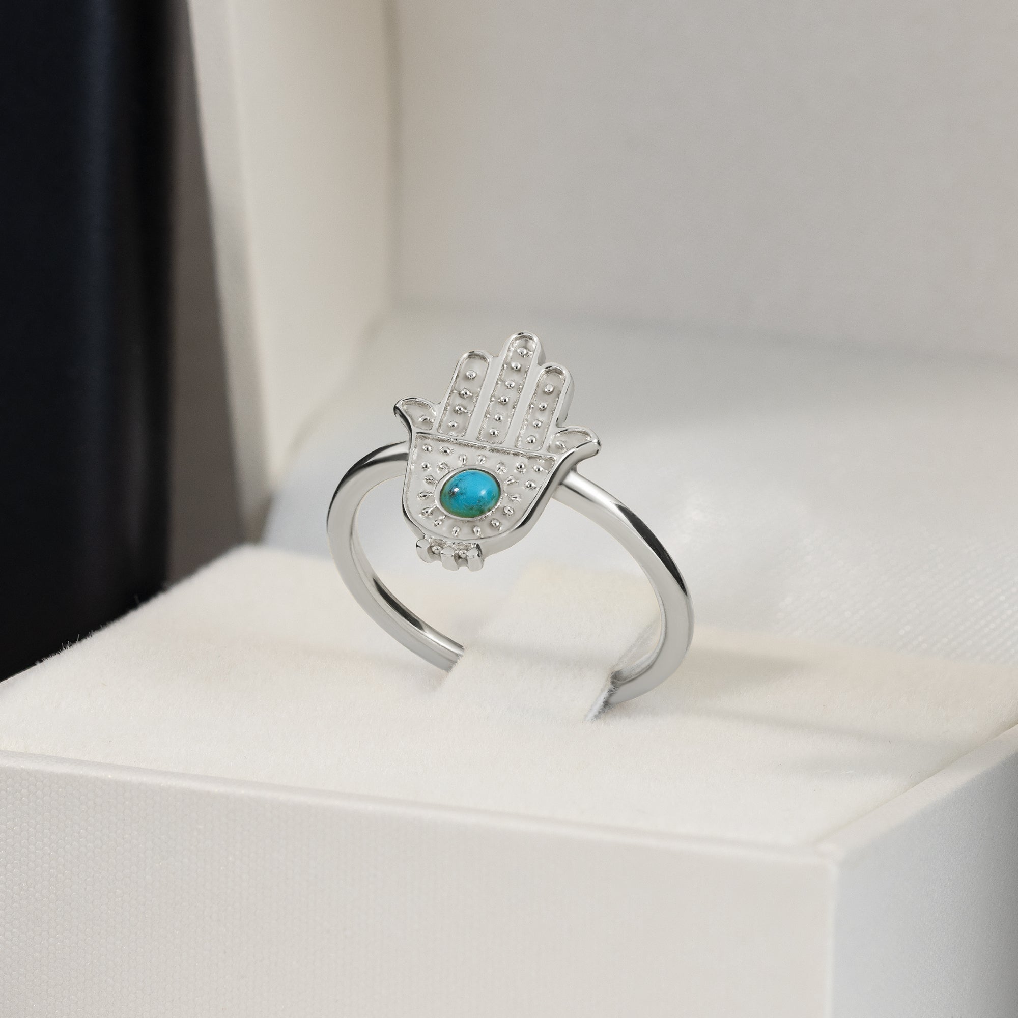 Hamsa Simple Ring with Green Turquoise - H.L.Jewelry