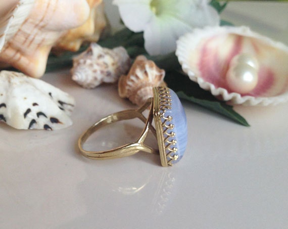 Large Lace Agate Gemstone Square Crown Ring - H.L.Jewelry