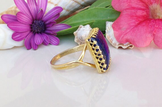 Large Lapis Lazuli Square Crown Statement Ring - H.L.Jewelry