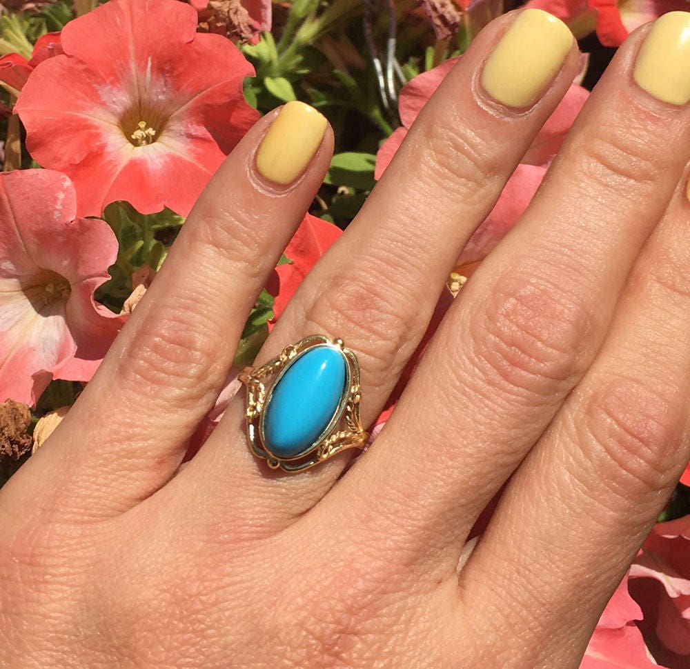 Large Oval Blue Turquoise Lace Ring - H.L.Jewelry