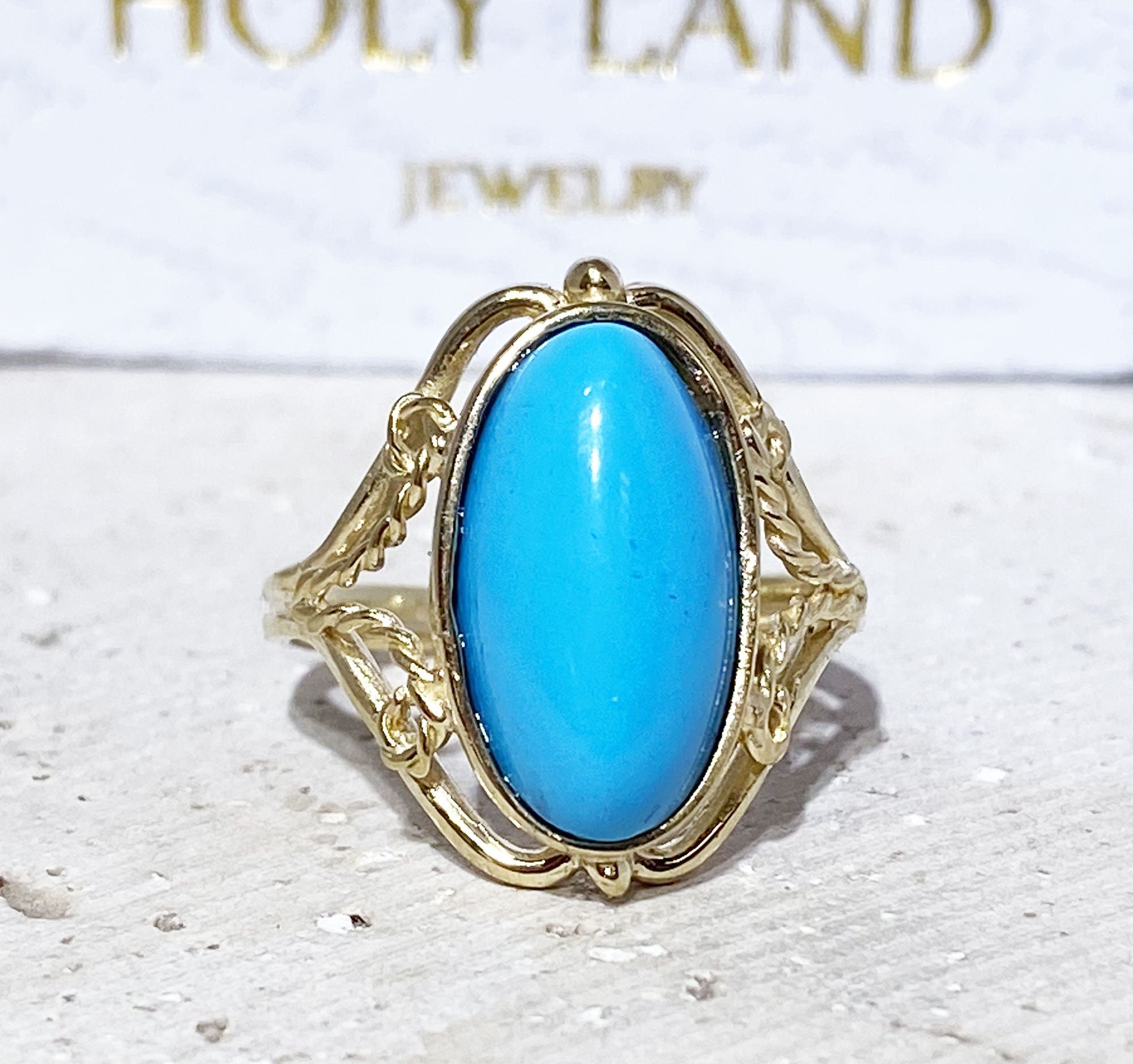 Large Oval Blue Turquoise Lace Ring - H.L.Jewelry