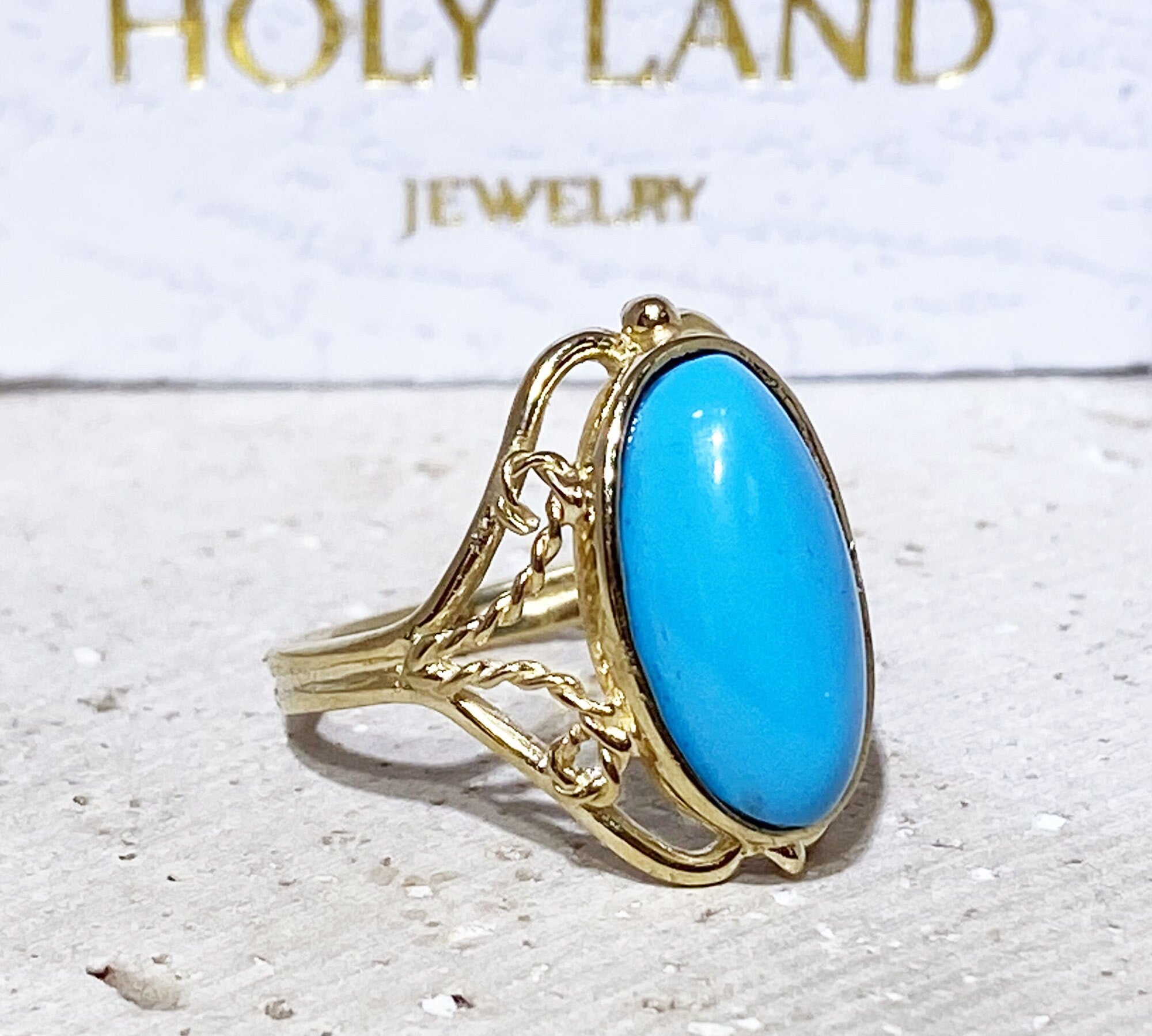 Large Oval Blue Turquoise Lace Ring - H.L.Jewelry