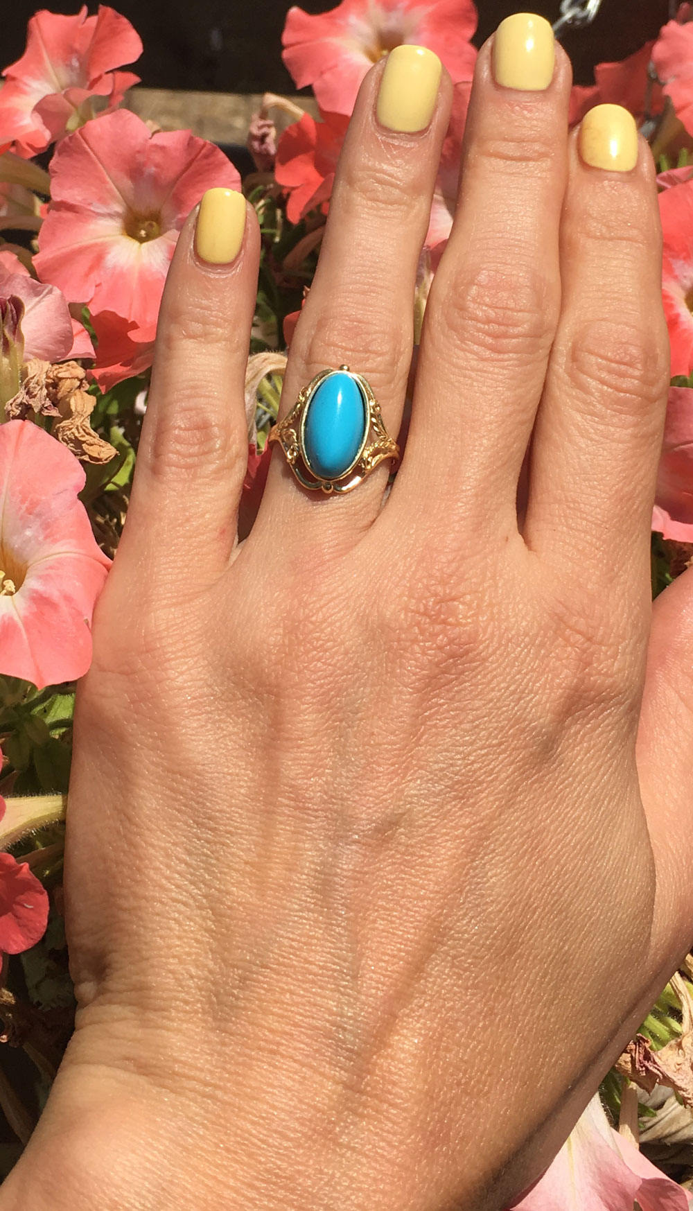 Large Oval Blue Turquoise Lace Ring - H.L.Jewelry