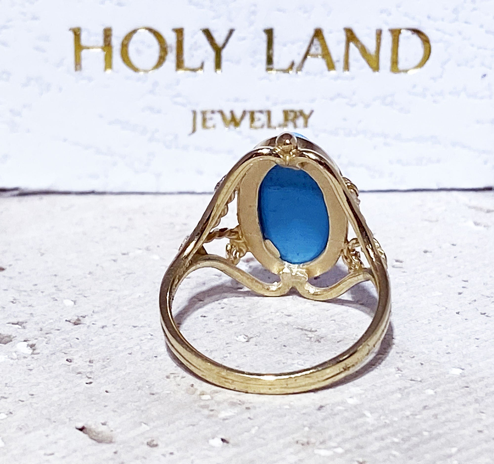 Large Oval Blue Turquoise Lace Ring - H.L.Jewelry