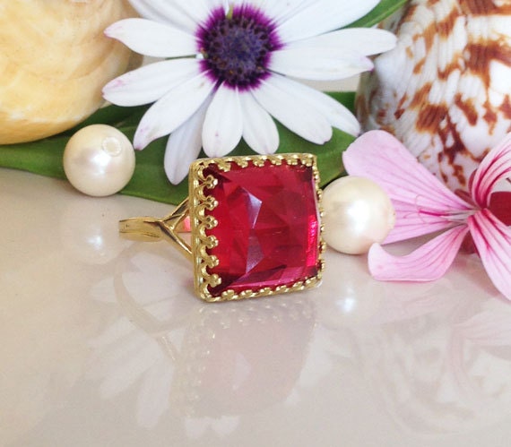 Large Rose Cut Pink Tourmaline Square Crown Ring - H.L.Jewelry