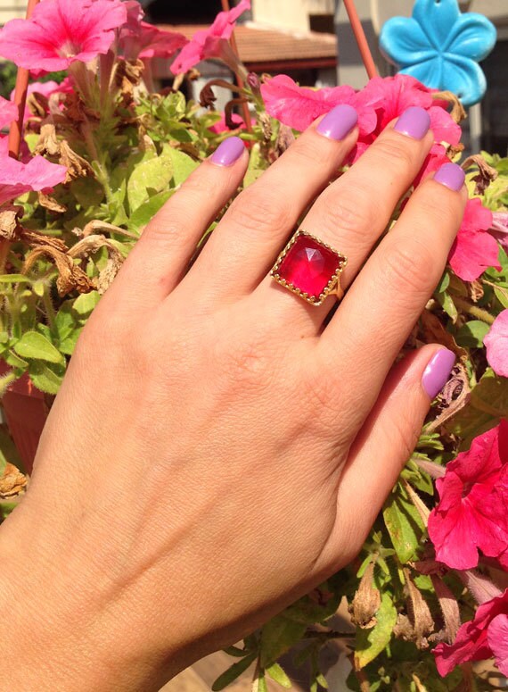 Large Rose Cut Pink Tourmaline Square Crown Ring - H.L.Jewelry