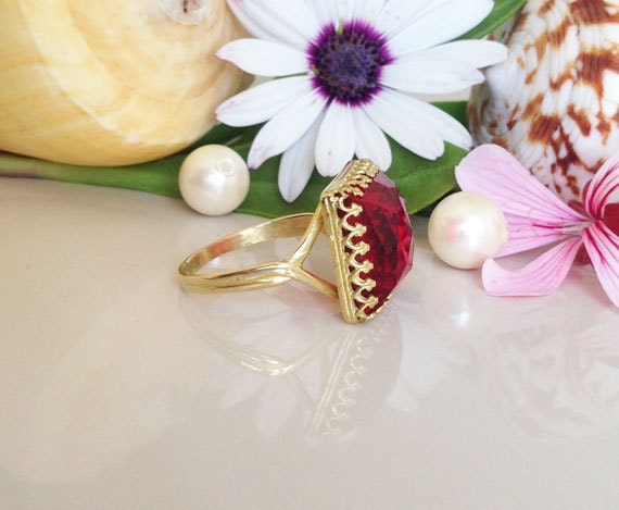 Large Rose Cut Pink Tourmaline Square Crown Ring - H.L.Jewelry