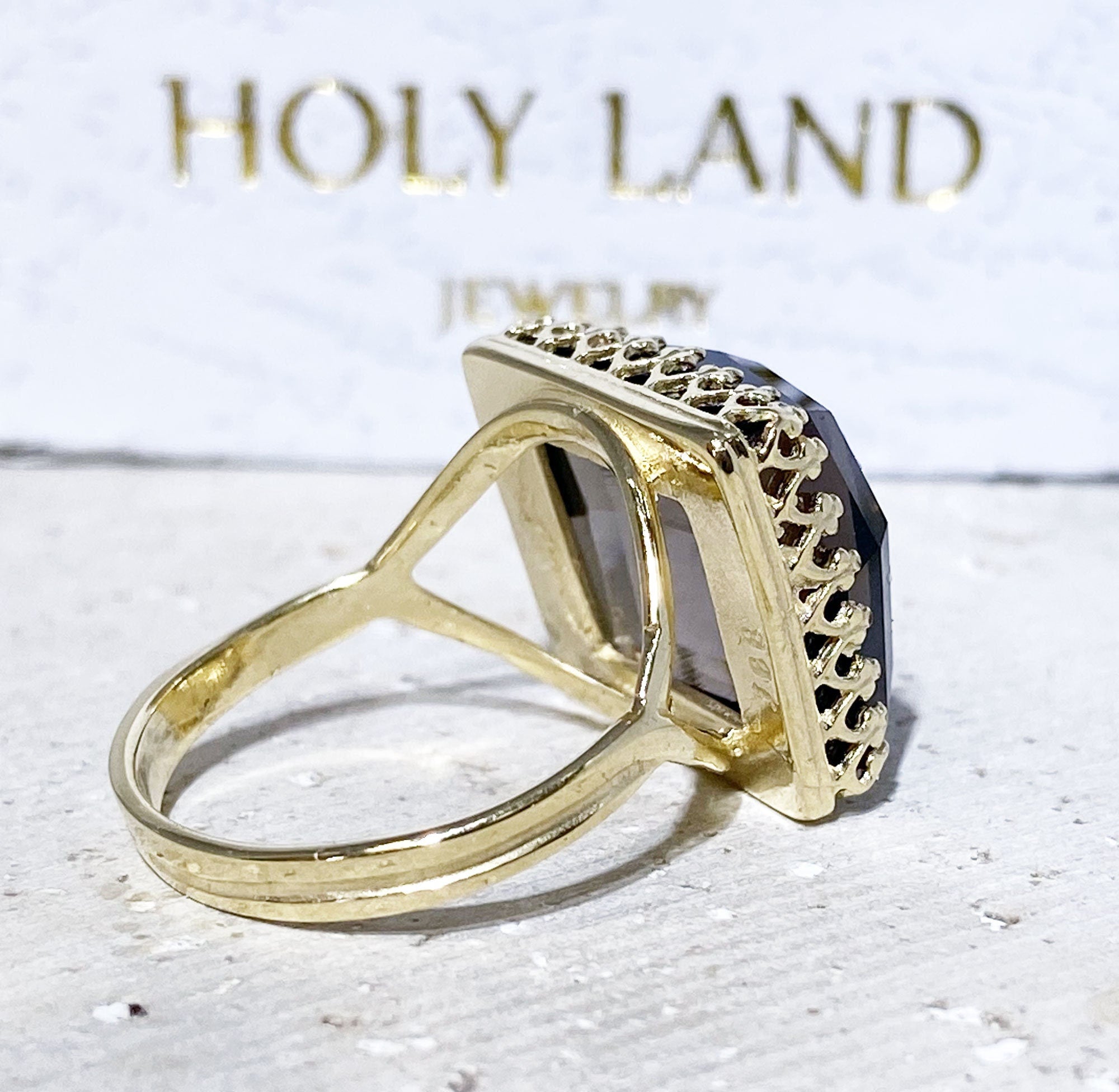 Large Smoky Quartz Square Crown Statement Ring - H.L.Jewelry