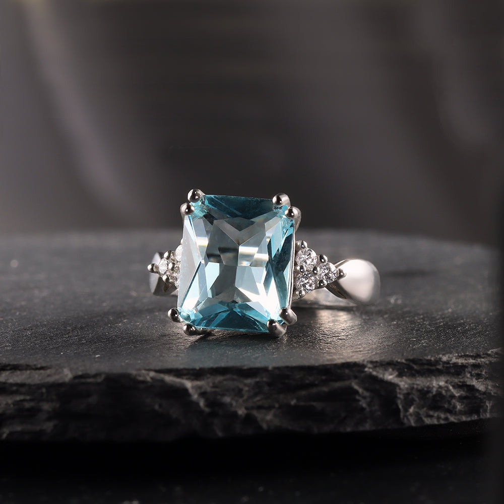 Octagon Aquamarine Statement Ring with Clear Quartz Accents - H.L.Jewelry