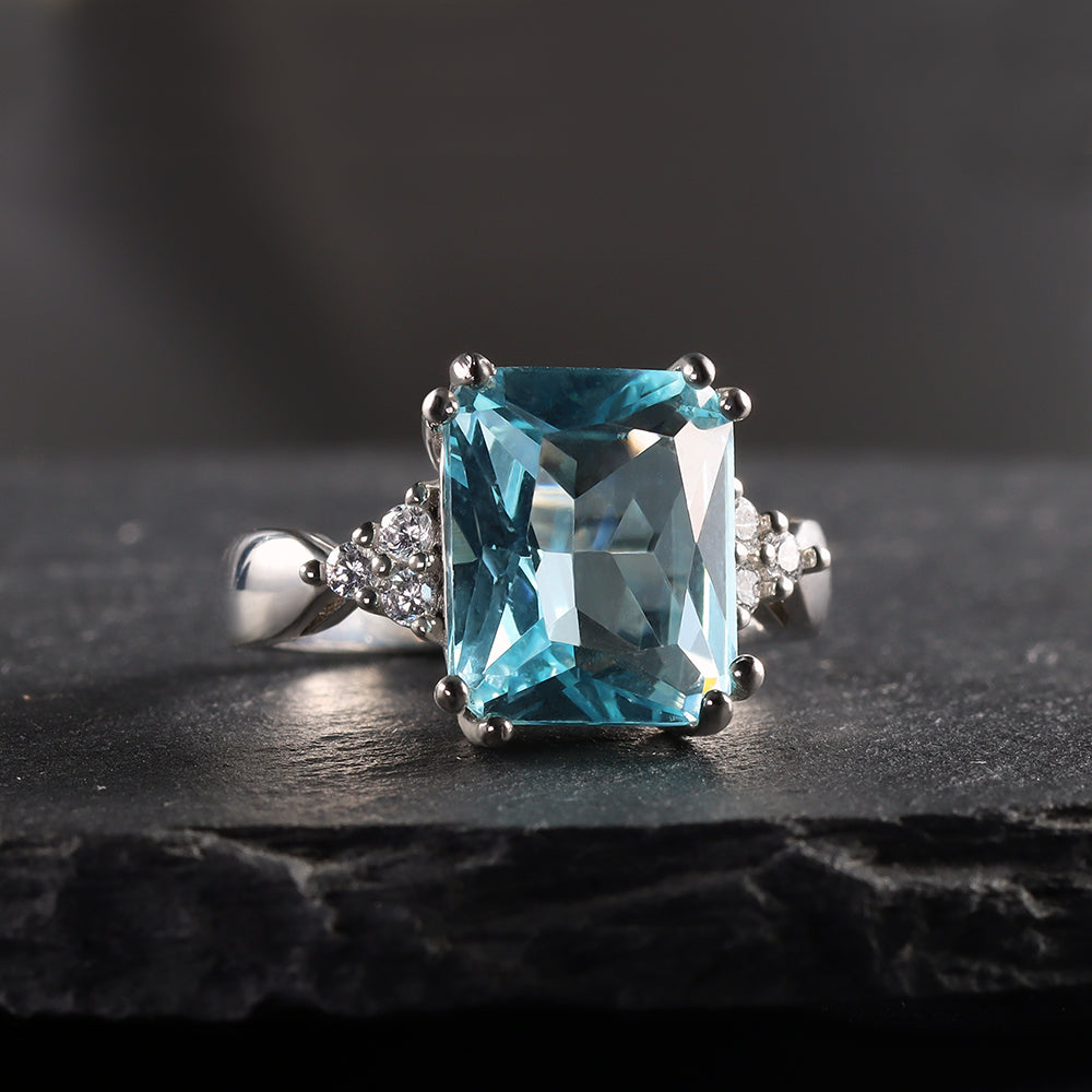Octagon Aquamarine Statement Ring with Clear Quartz Accents - H.L.Jewelry