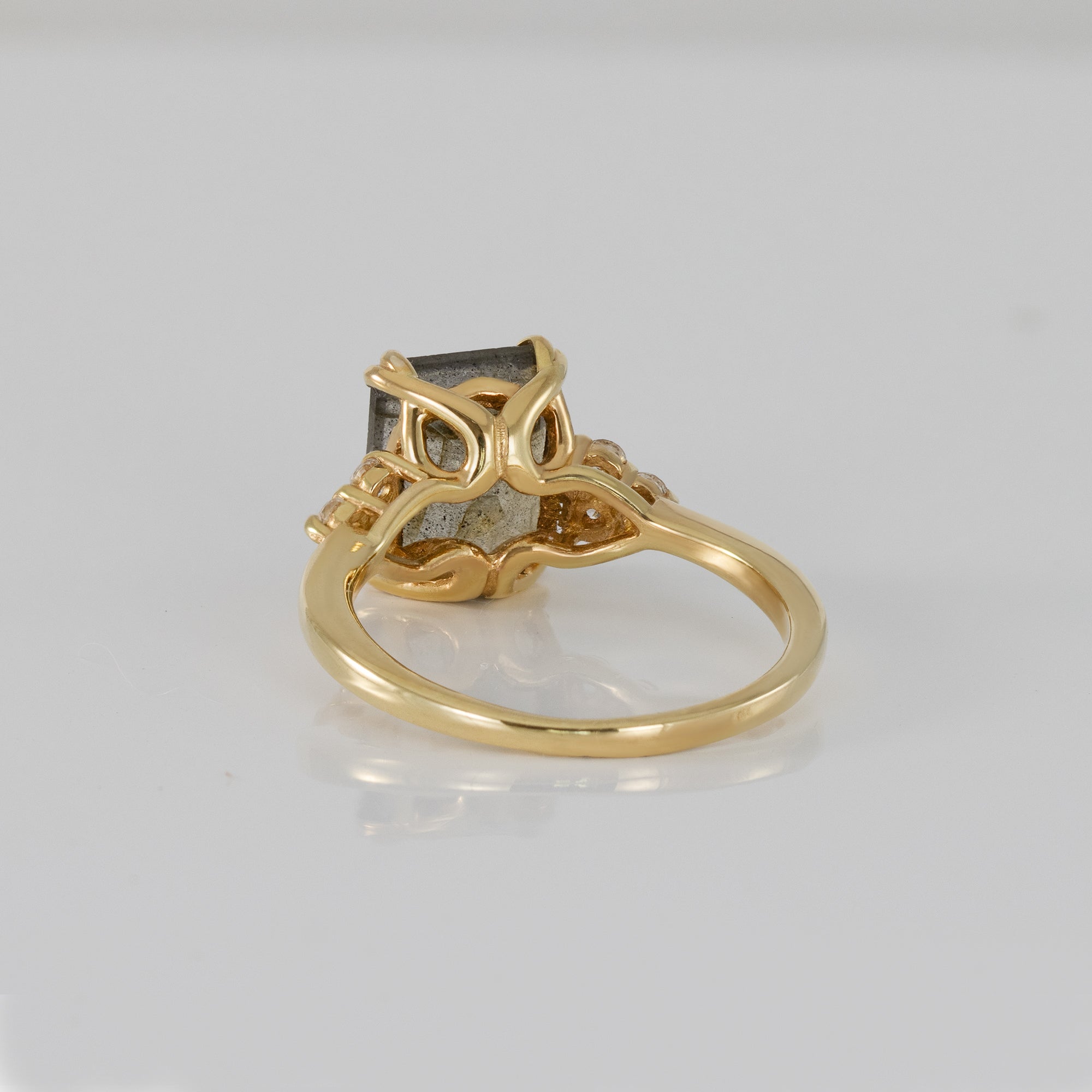 Octagon Emerald Engagement Ring with Clear Quartz Accents - H.L.Jewelry