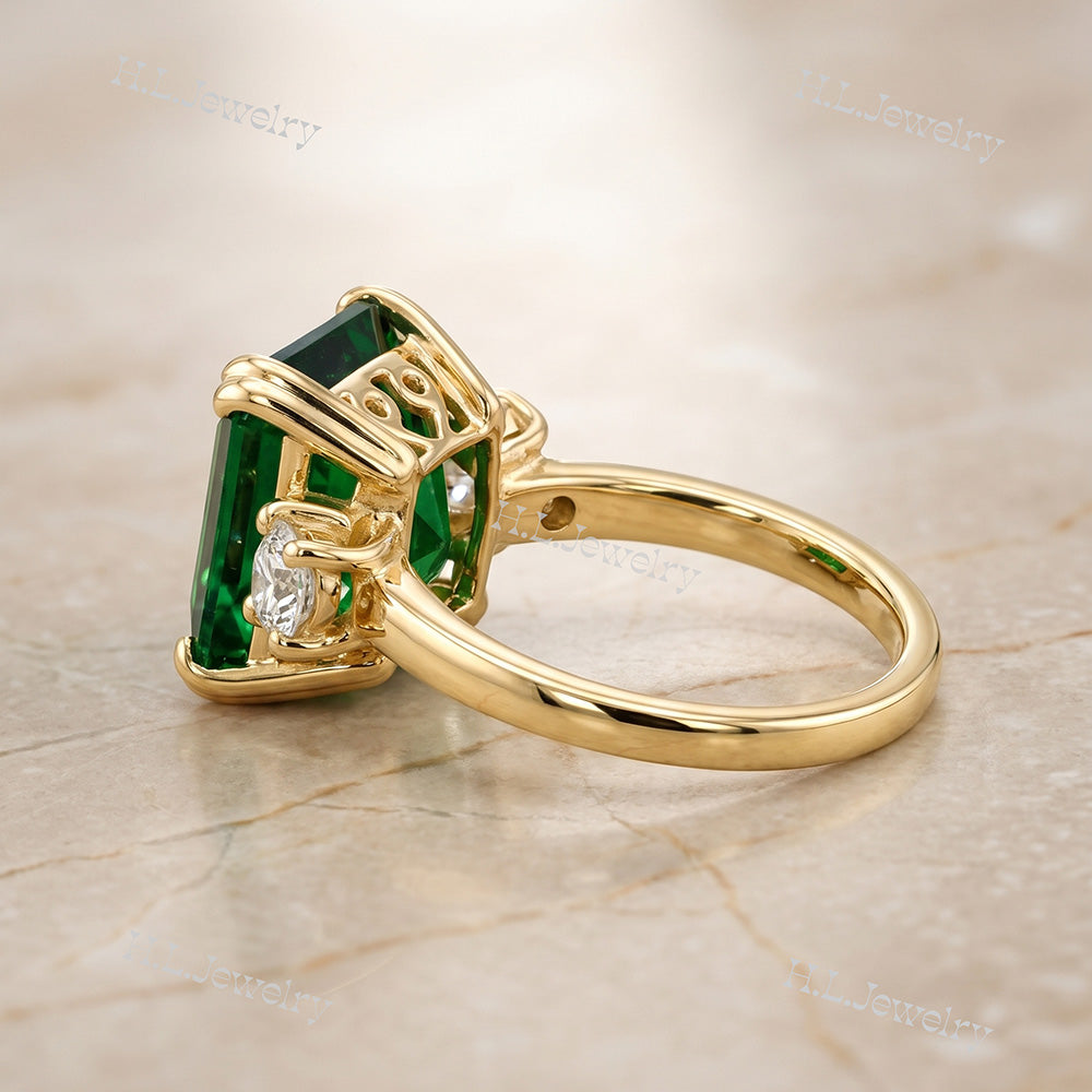 Octagon Emerald Engagement Ring with Clear Quartz Accents - H.L.Jewelry