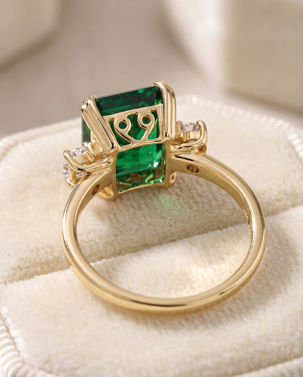 Octagon Emerald Engagement Ring with Clear Quartz Accents - H.L.Jewelry
