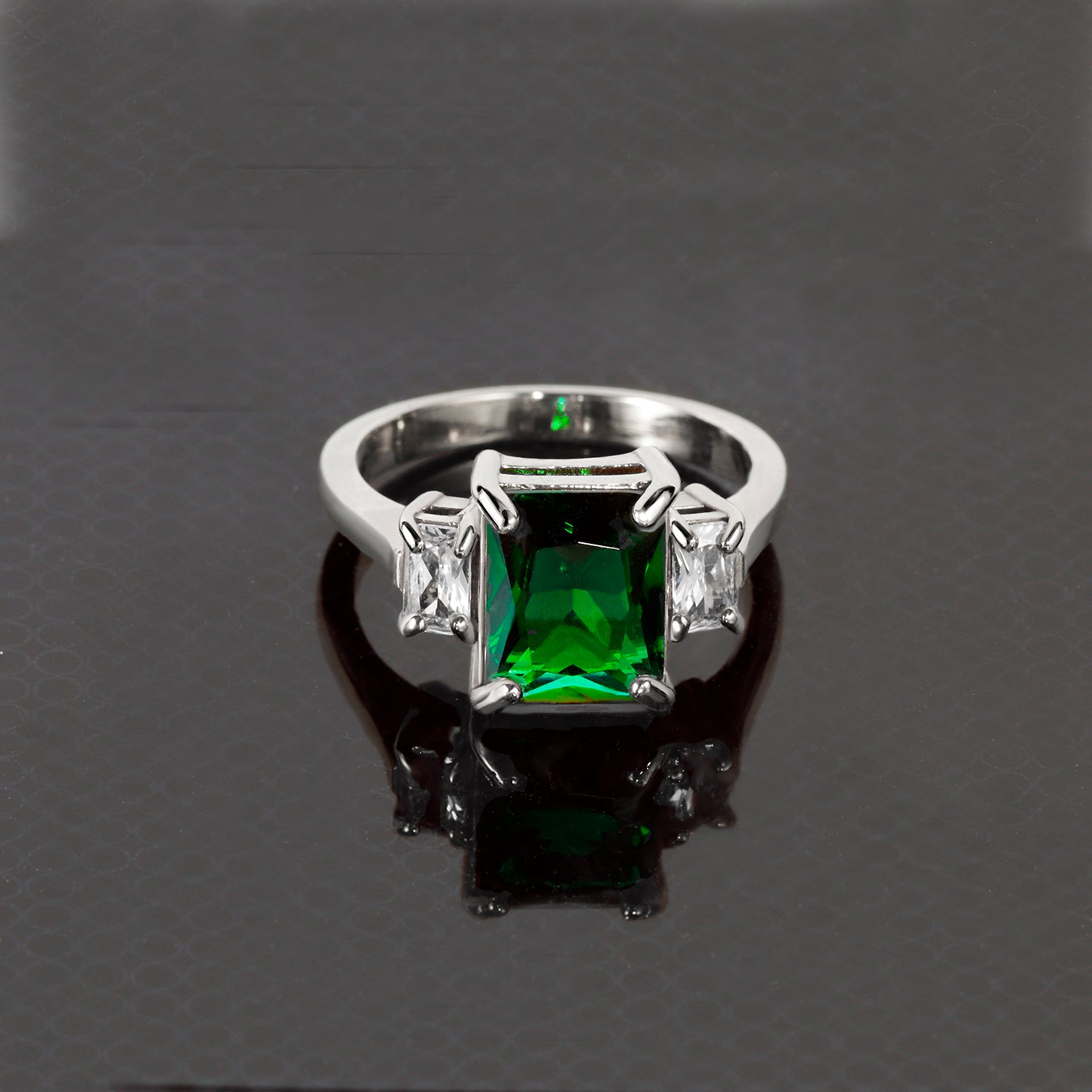 Octagon Emerald Ring with Clear Quartz Accents - H.L.Jewelry