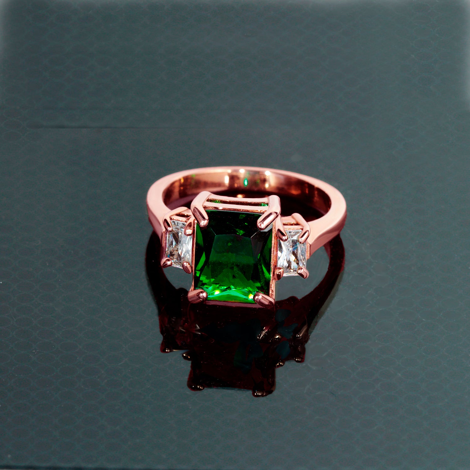Octagon Emerald Ring with Clear Quartz Accents - H.L.Jewelry